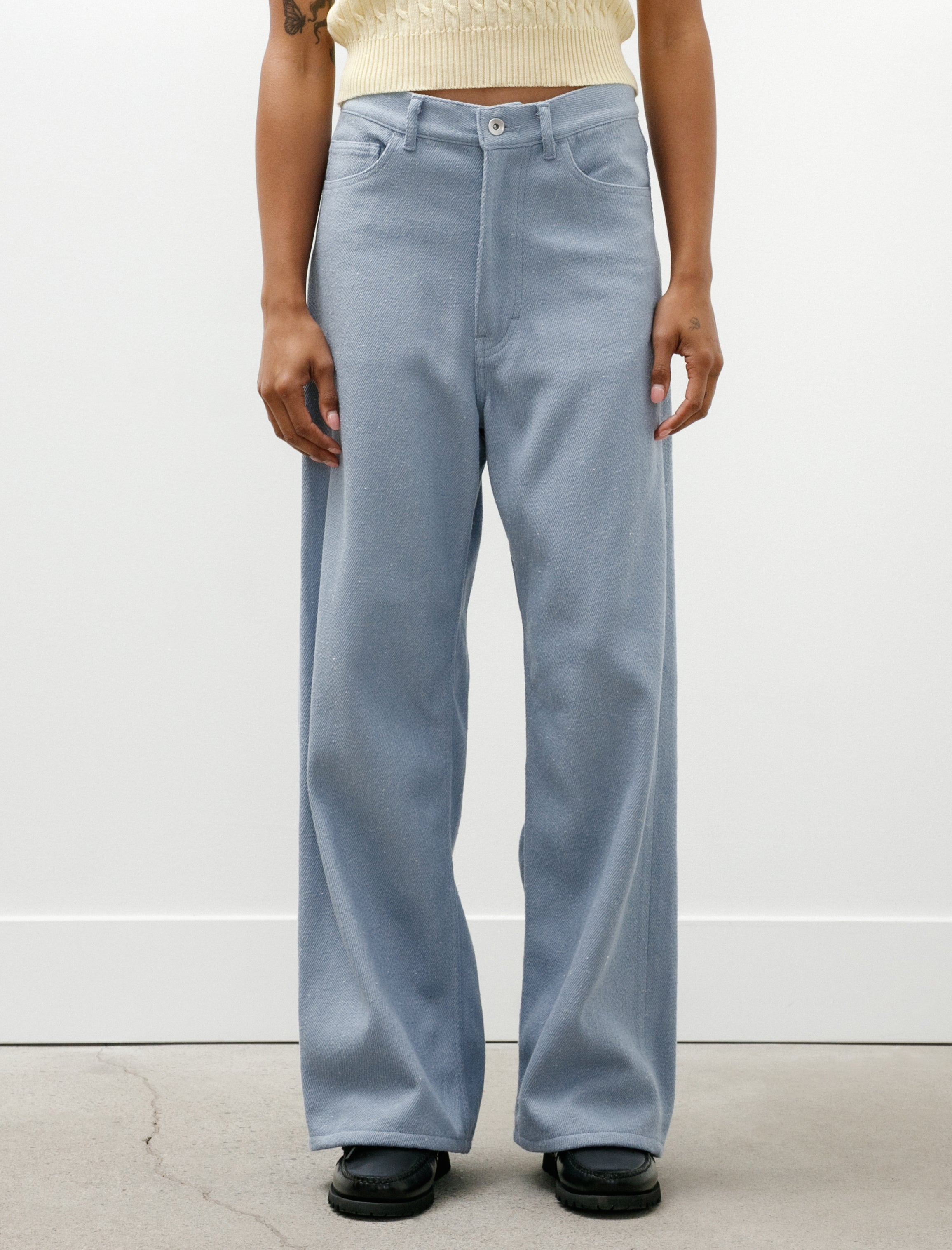 Auralee Silk Nep Denim 5P Wide Pants Light Blue