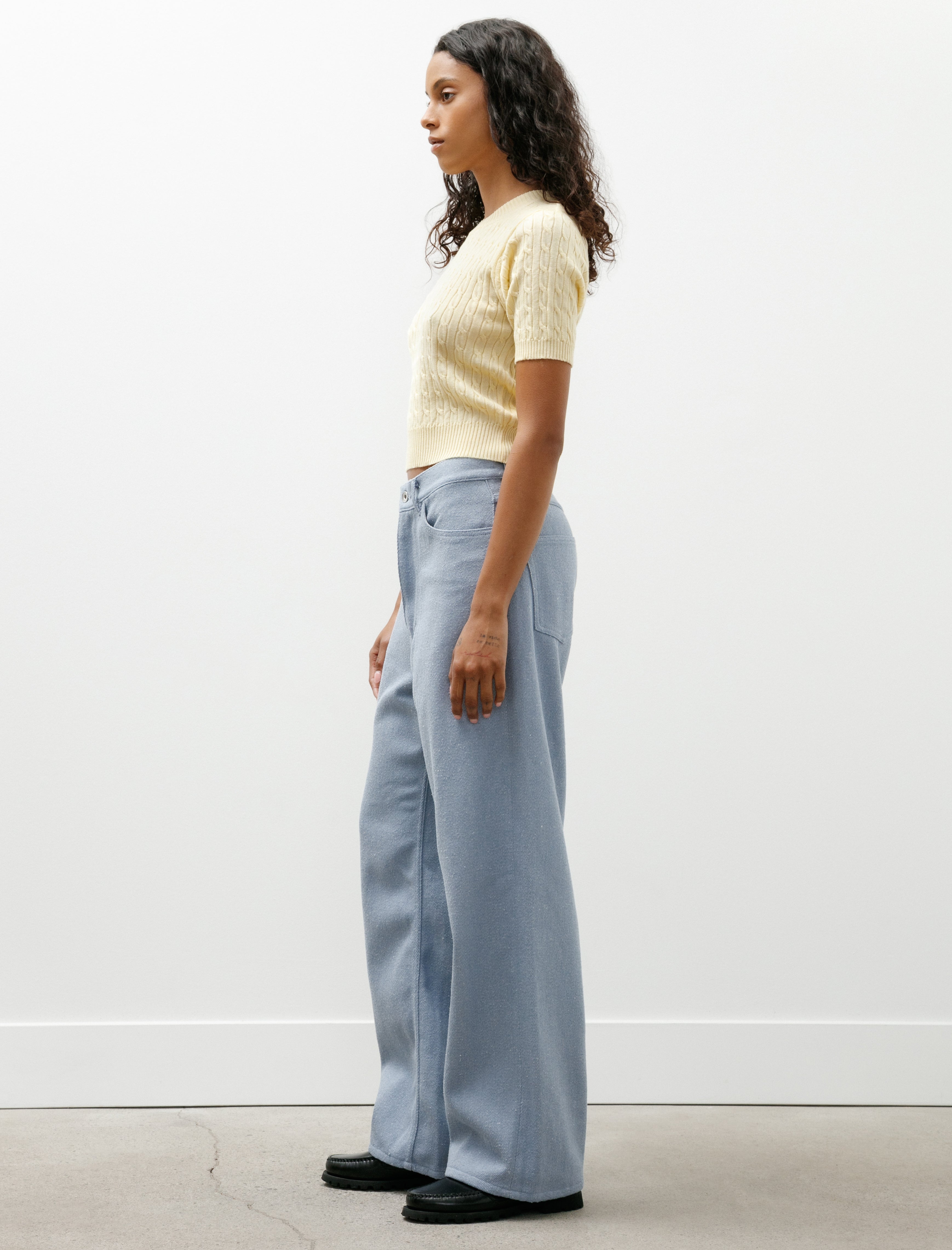 Auralee Silk Nep Denim 5P Wide Pants Light Blue