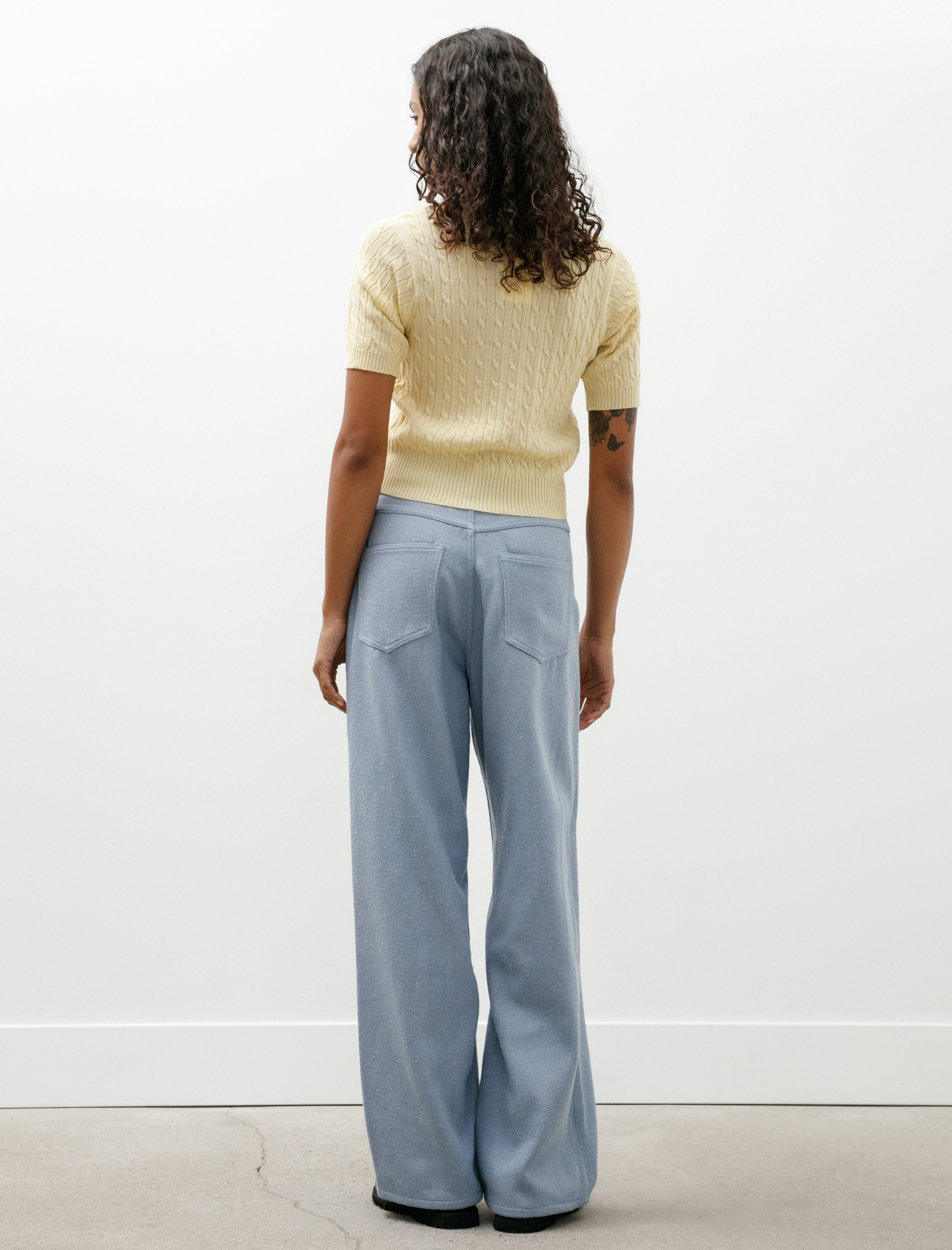 Auralee Silk Nep Denim 5P Wide Pants Light Blue