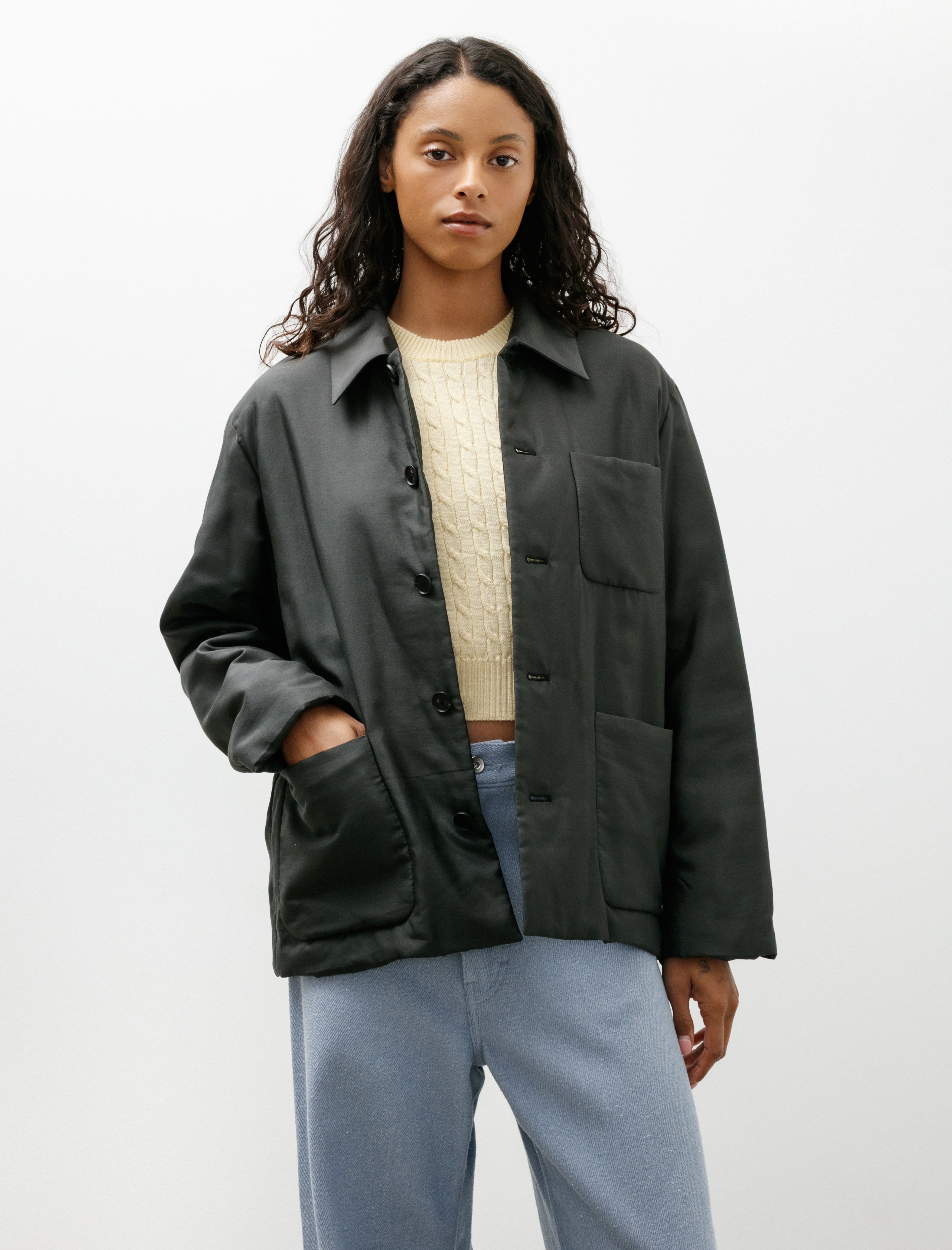 Auralee Light Silk Padded Blouson Ink Black