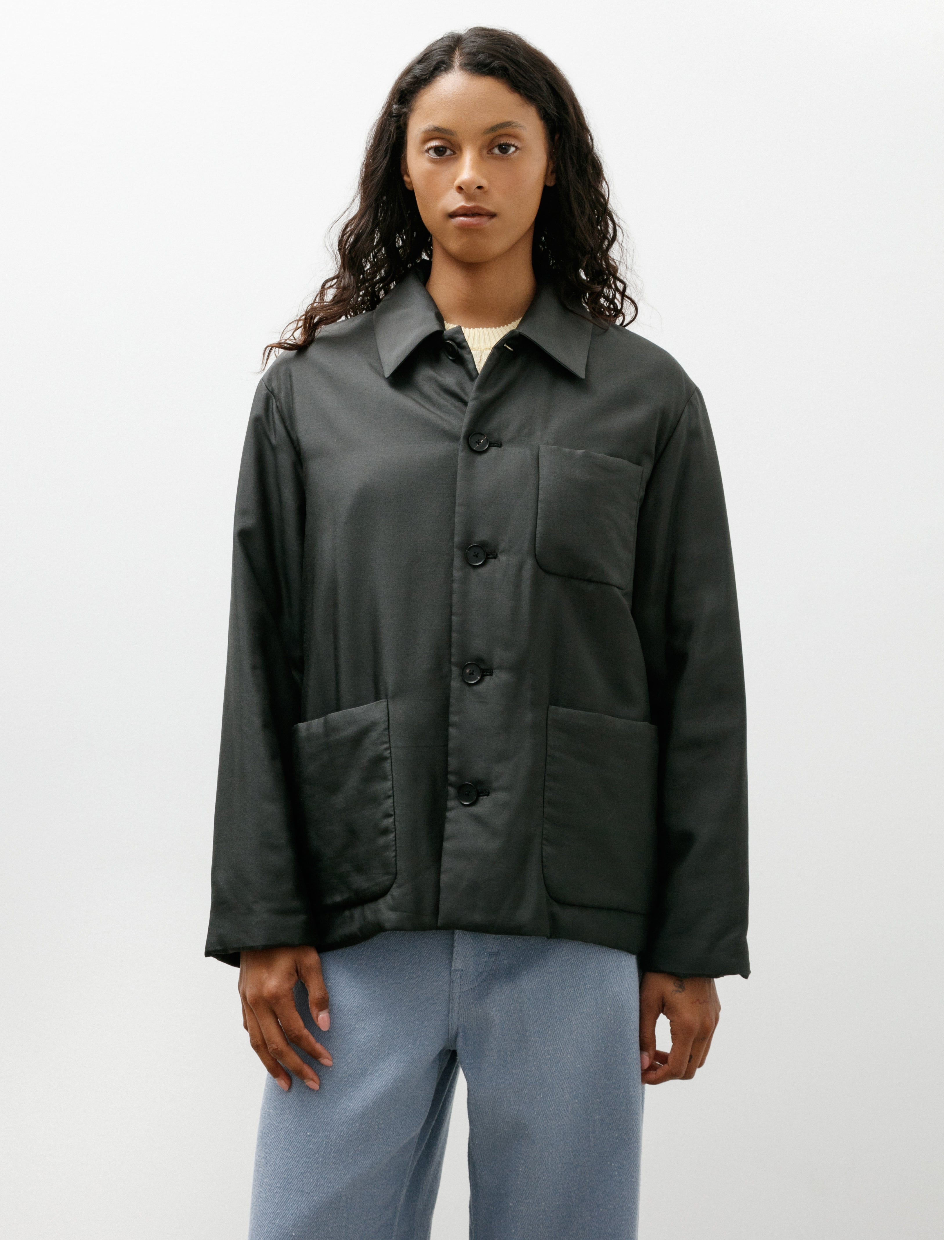 Auralee Light Silk Padded Blouson Ink Black