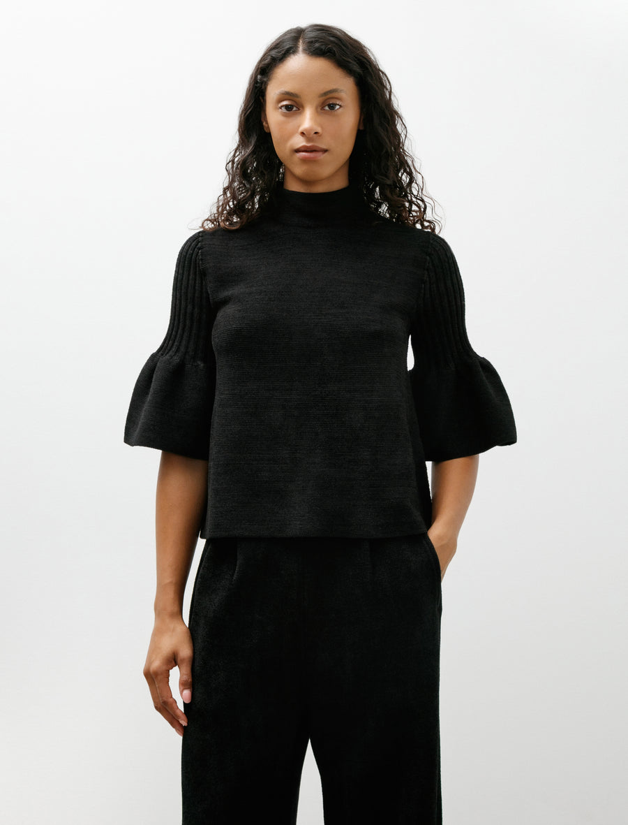 Pottery Velvet Bell Sleeve Flare Top Black - Image 1
