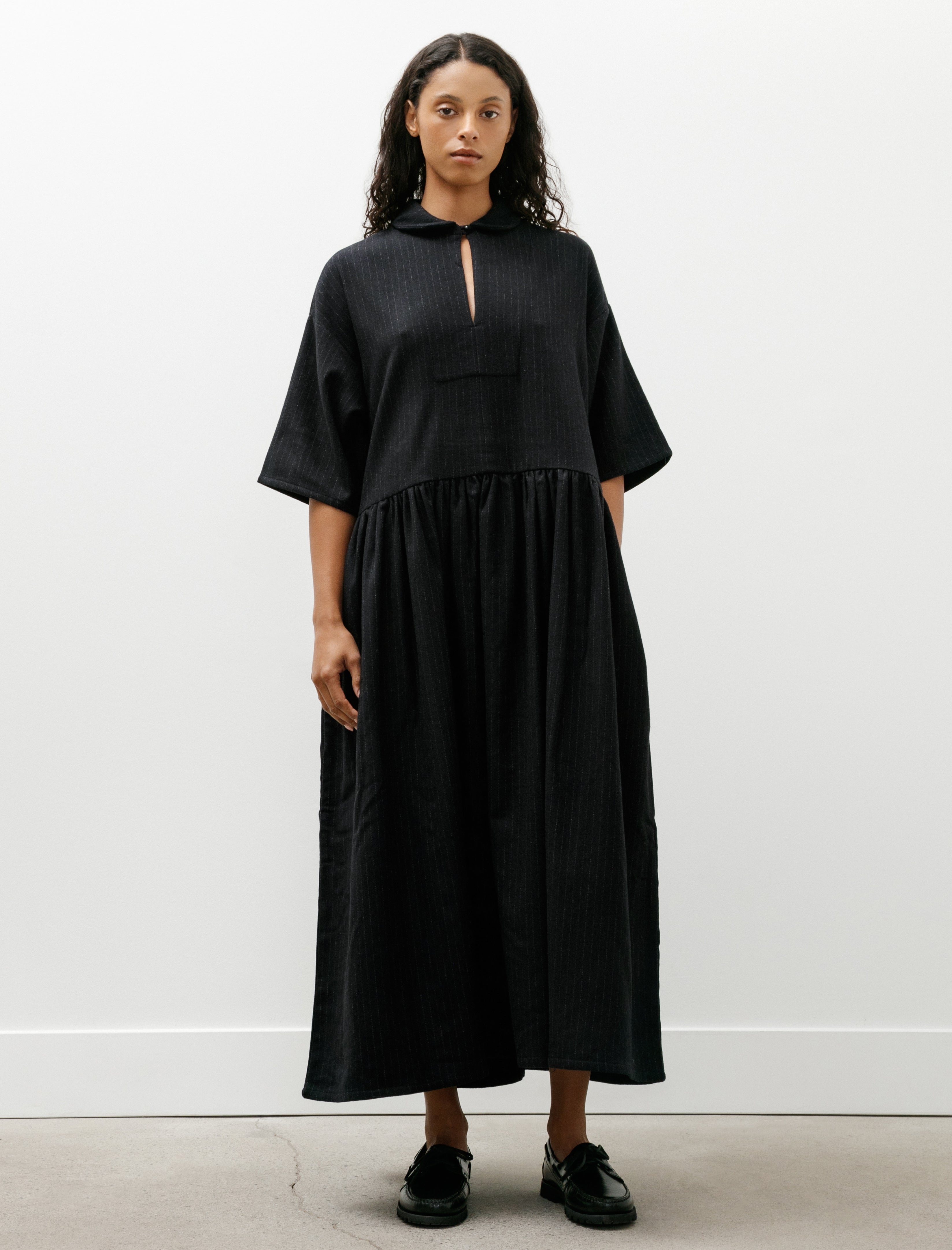 Eleph Wholly Dress Black Pinstripe