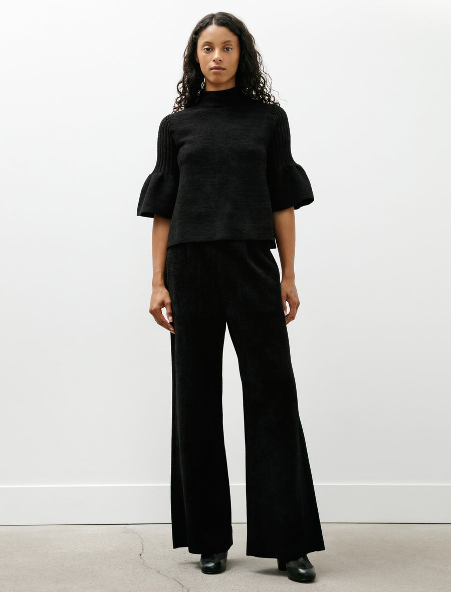 Soft Milan Velvet Wide Straight Pants Black - Image 1