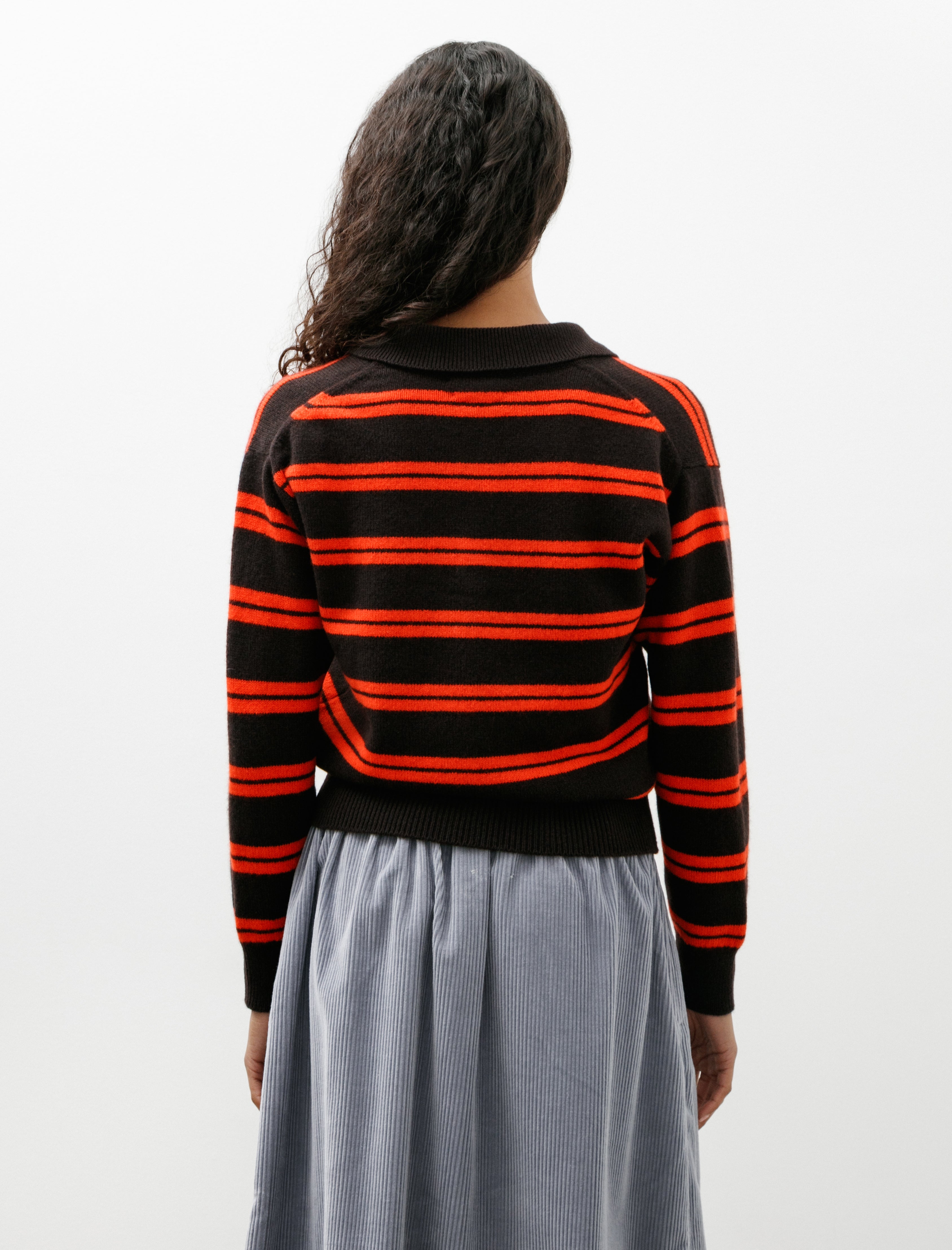 & Daughter Edie Stripe Polo Dark Brown with Poppy Red