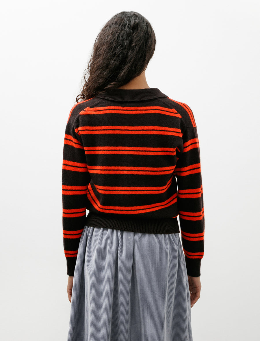 Edie Stripe Polo Dark Brown with Poppy Red - Image 2
