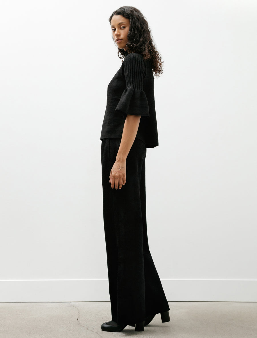 Soft Milan Velvet Wide Straight Pants Black - Image 3