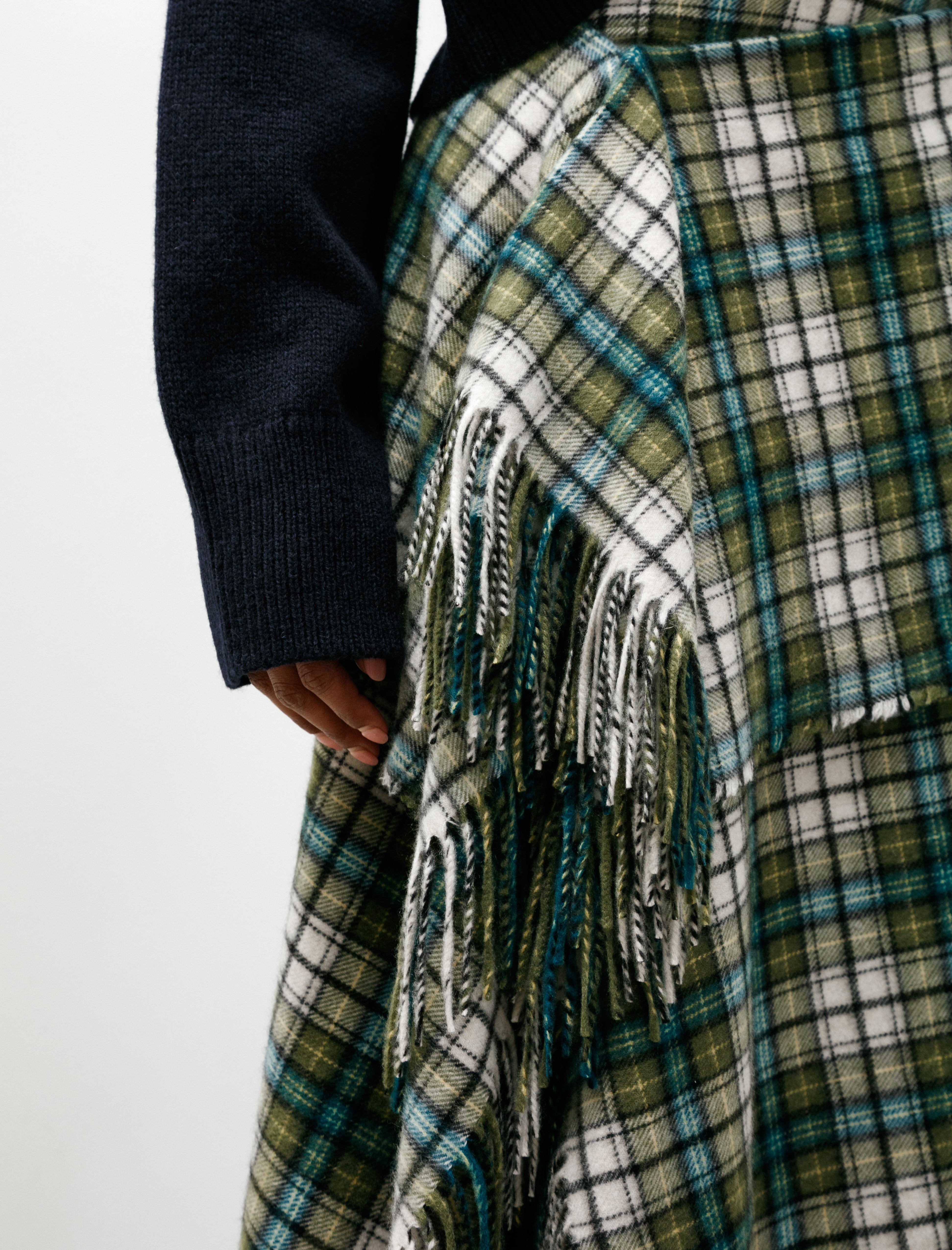 Auralee Cashmere Check Wrap Skirt Moss Green