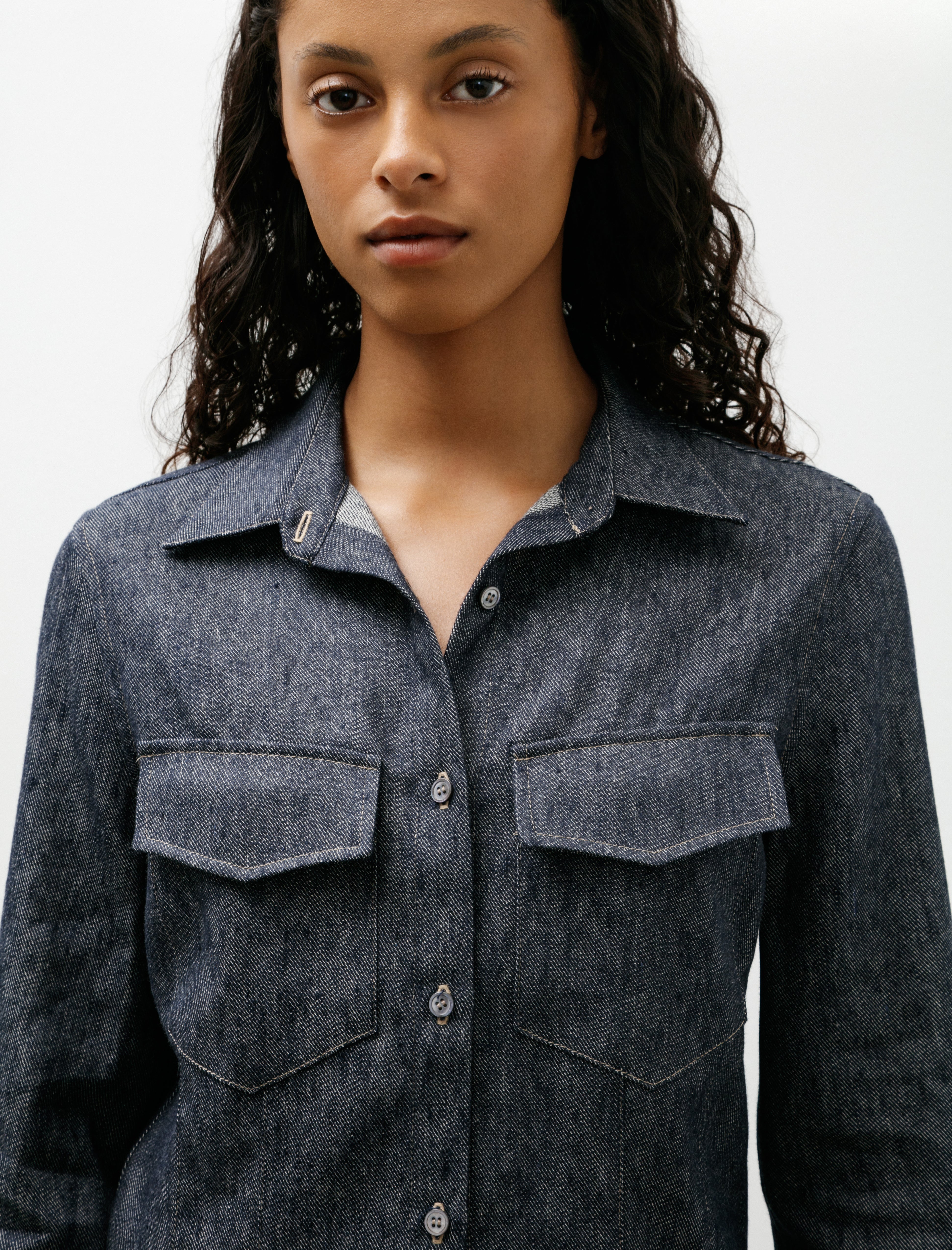 Wanze Utility Shirt Linen Cotton Denim Indigo