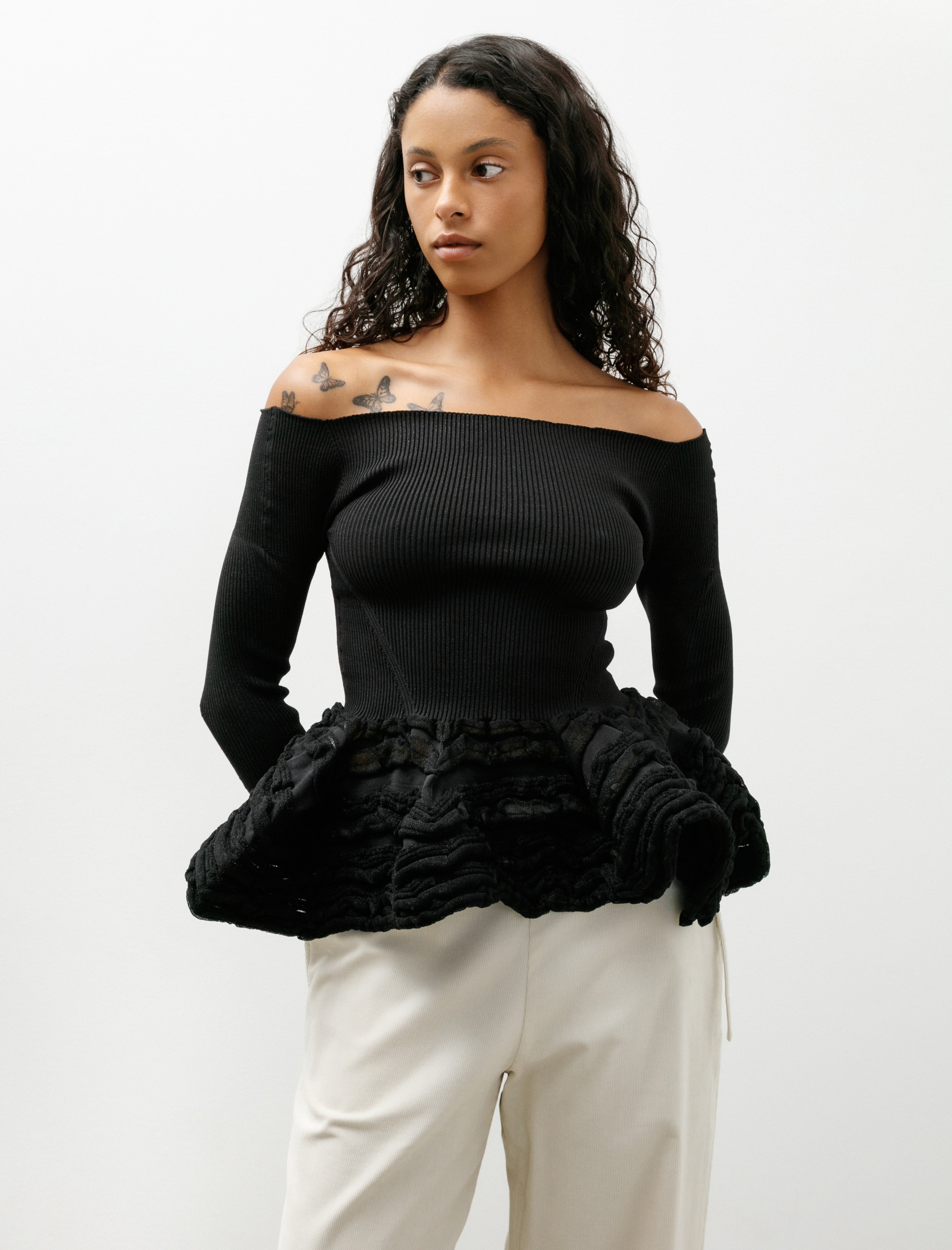 CFCL Pottery HS Swell Glitter Off Shoulder Top Black