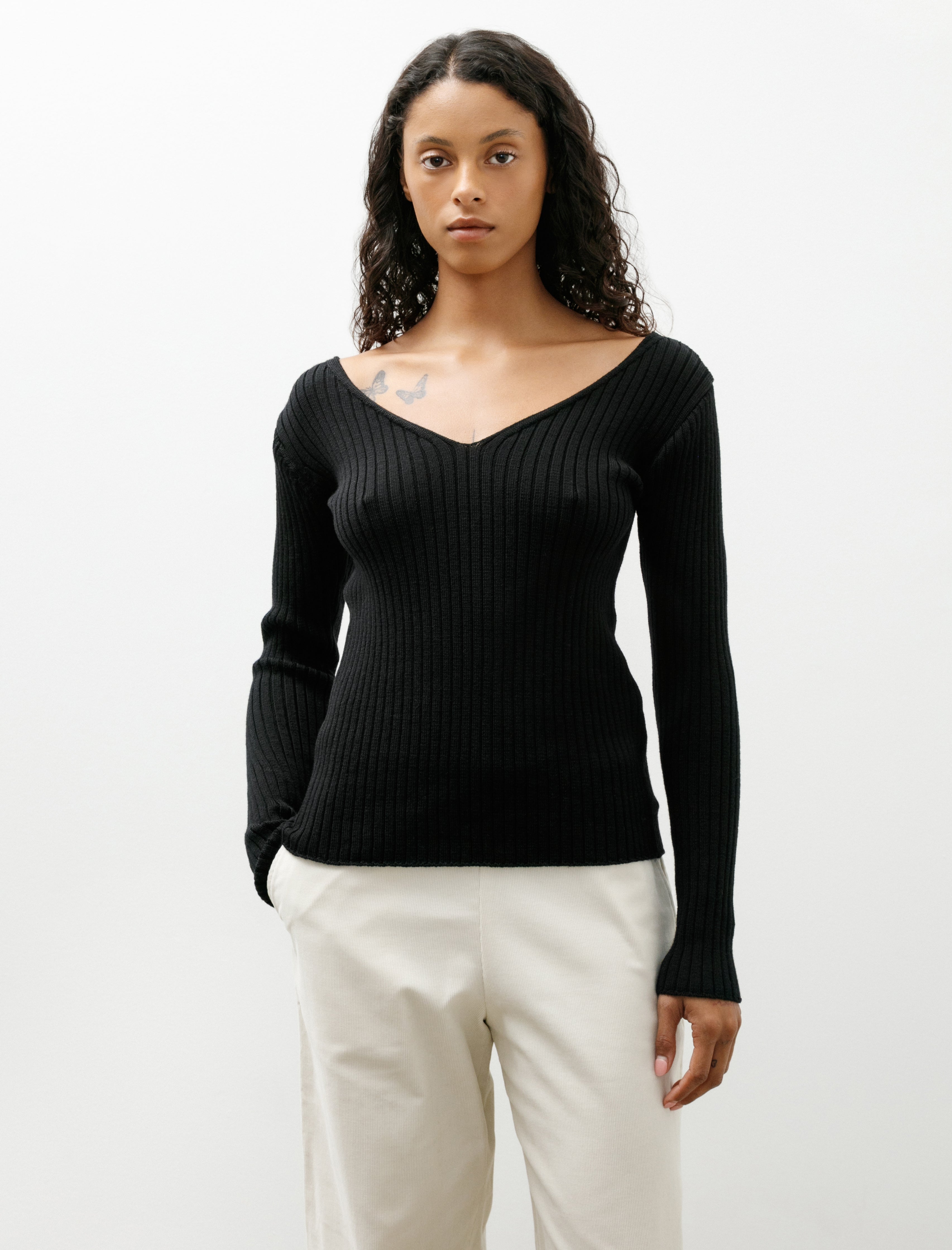 Ernie Palo V-Neck Melange Sweater Black