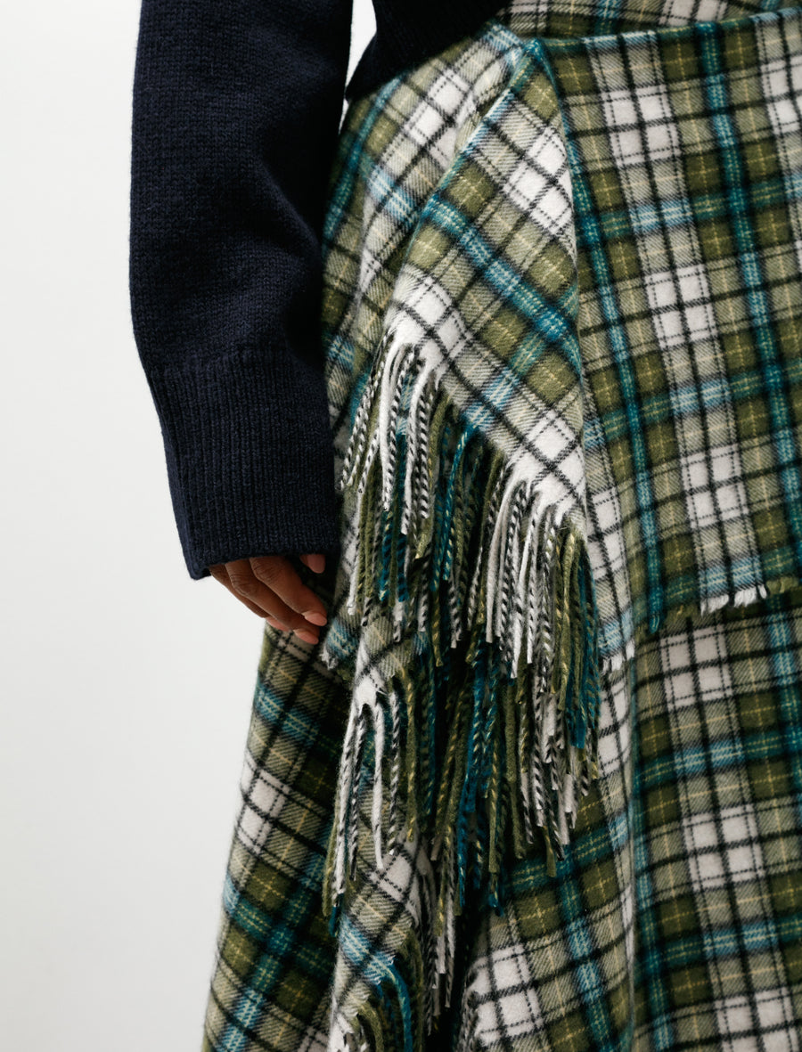 Cashmere Check Wrap Skirt Moss Green - Image 7