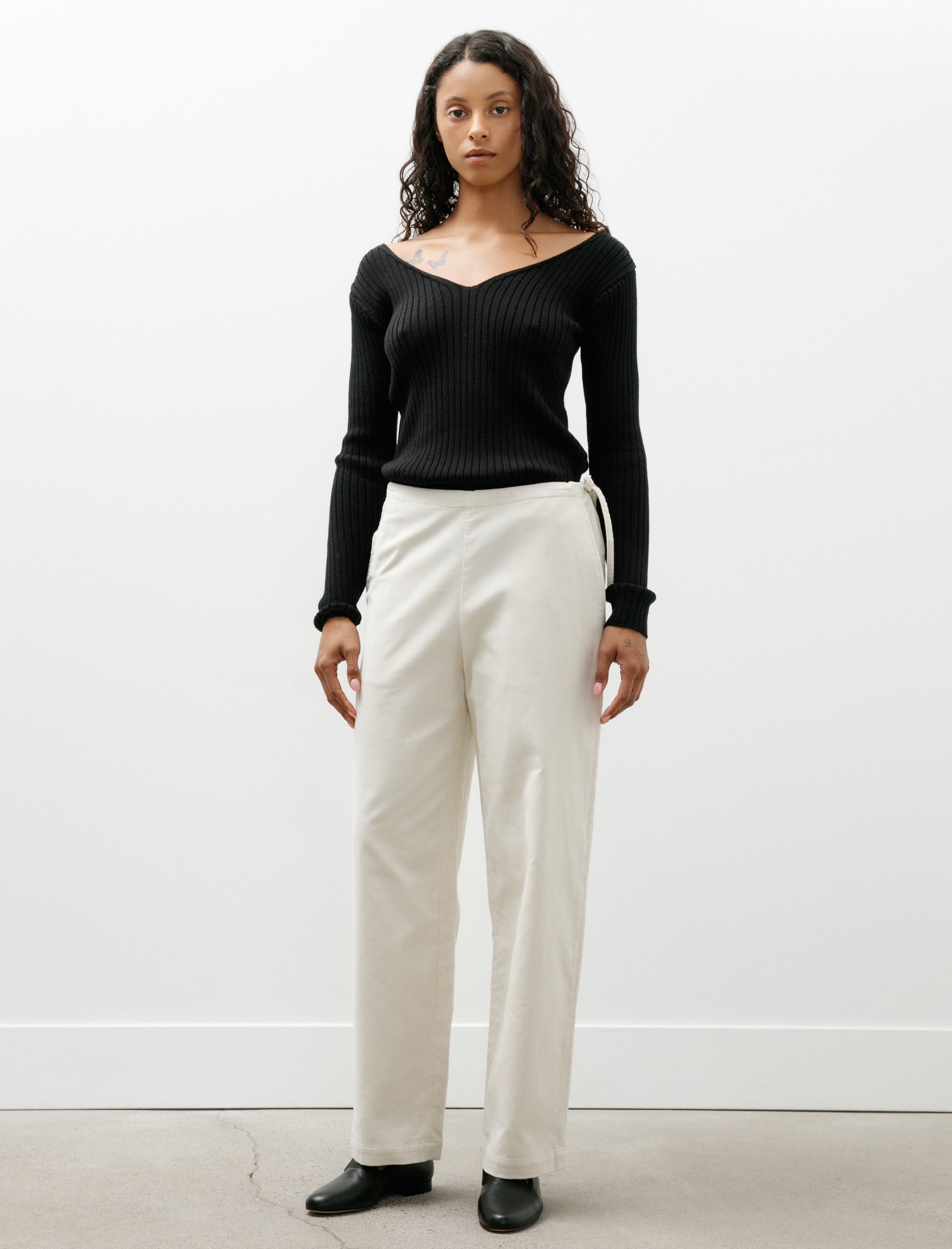 Ernie Palo Corduroy Side Tie Easy Pants Ivory