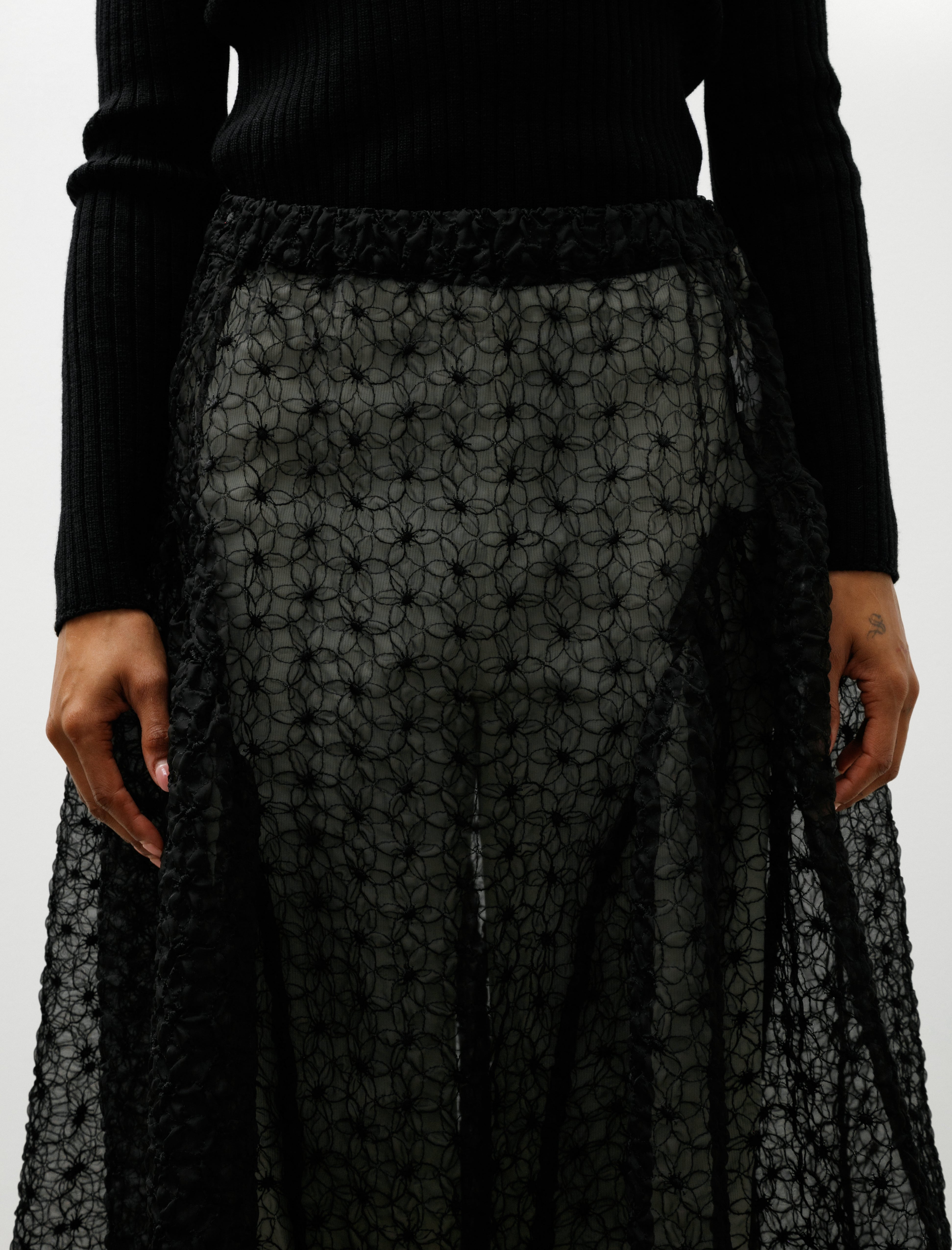Wanze Easy Gathered Skirt Embroidered Organza Black
