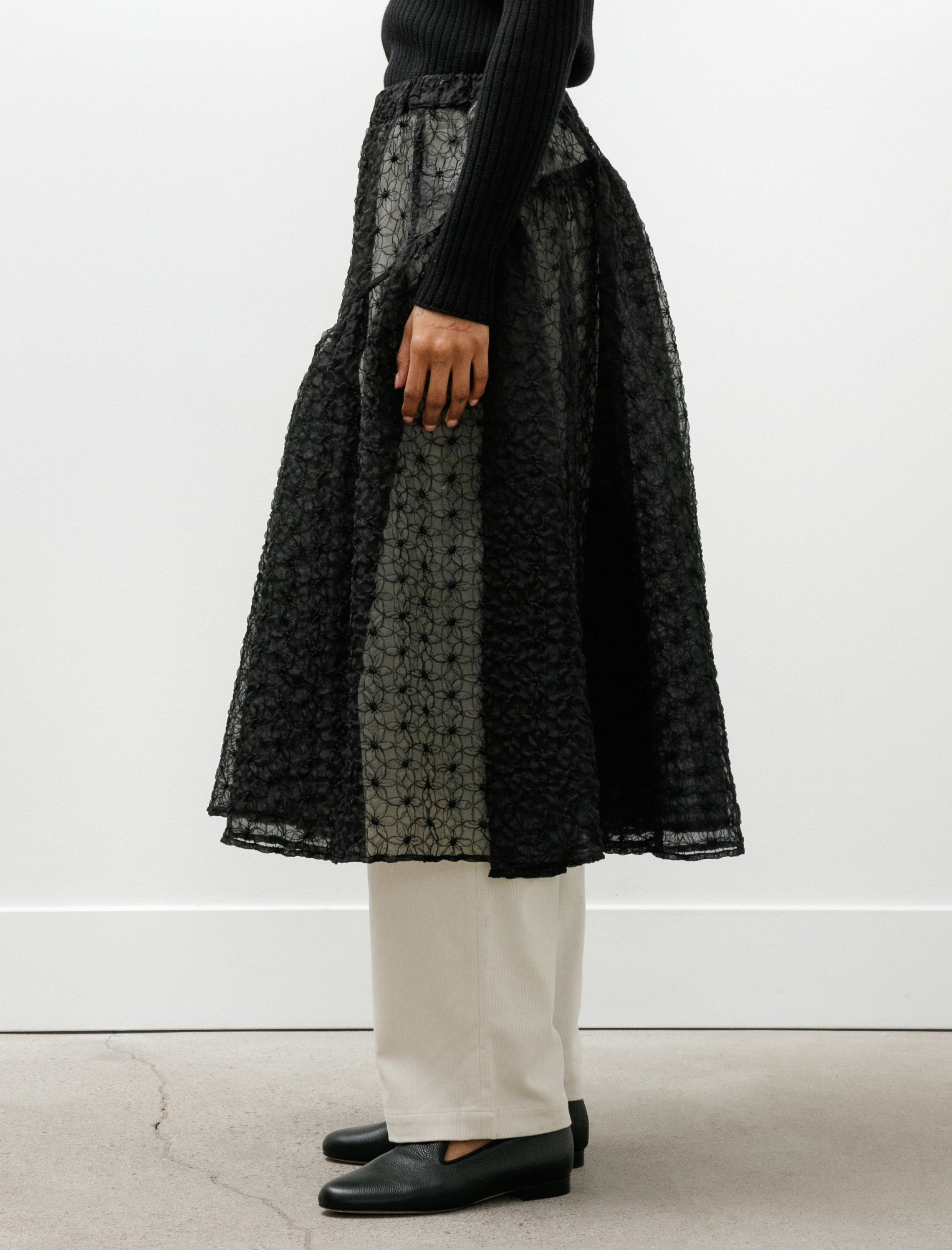 Wanze Easy Gathered Skirt Embroidered Organza Black