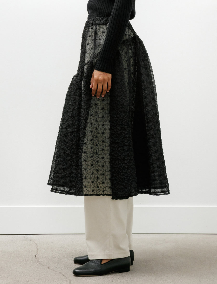 Easy Gathered Skirt Embroidered Organza Black - Image 5