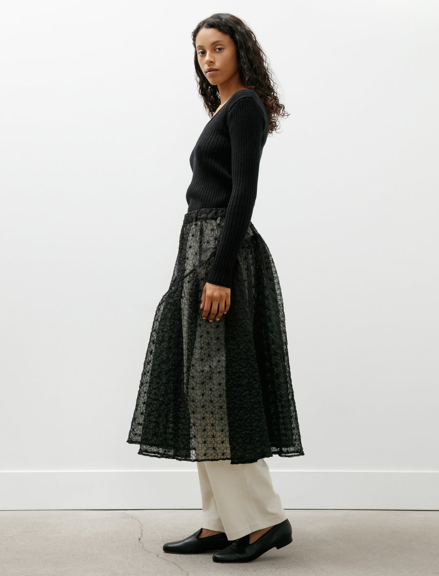 Easy Gathered Skirt Embroidered Organza Black - Image 3