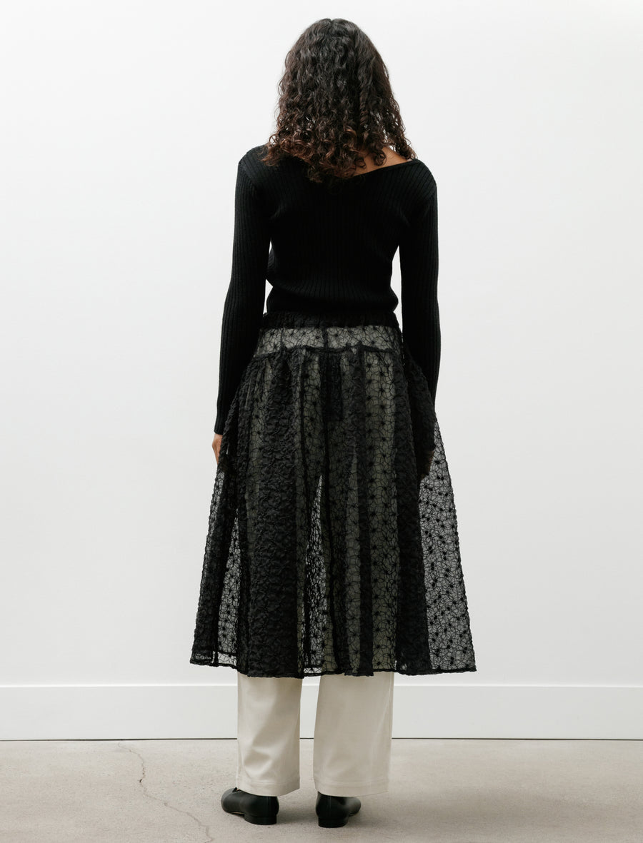 Easy Gathered Skirt Embroidered Organza Black - Image 2
