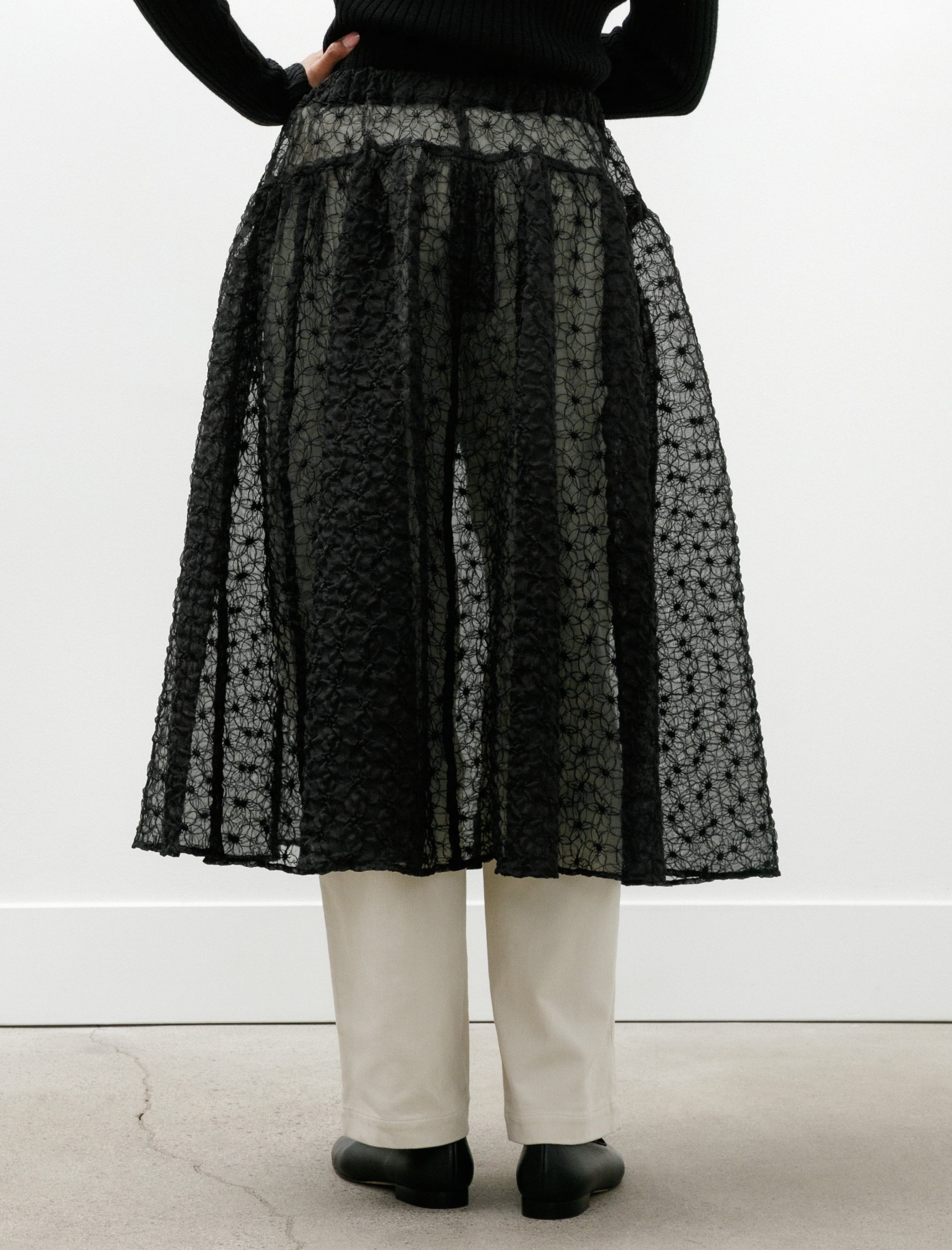Wanze Easy Gathered Skirt Embroidered Organza Black