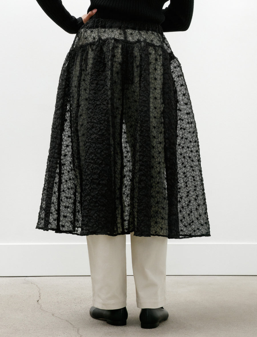 Easy Gathered Skirt Embroidered Organza Black - Image 6