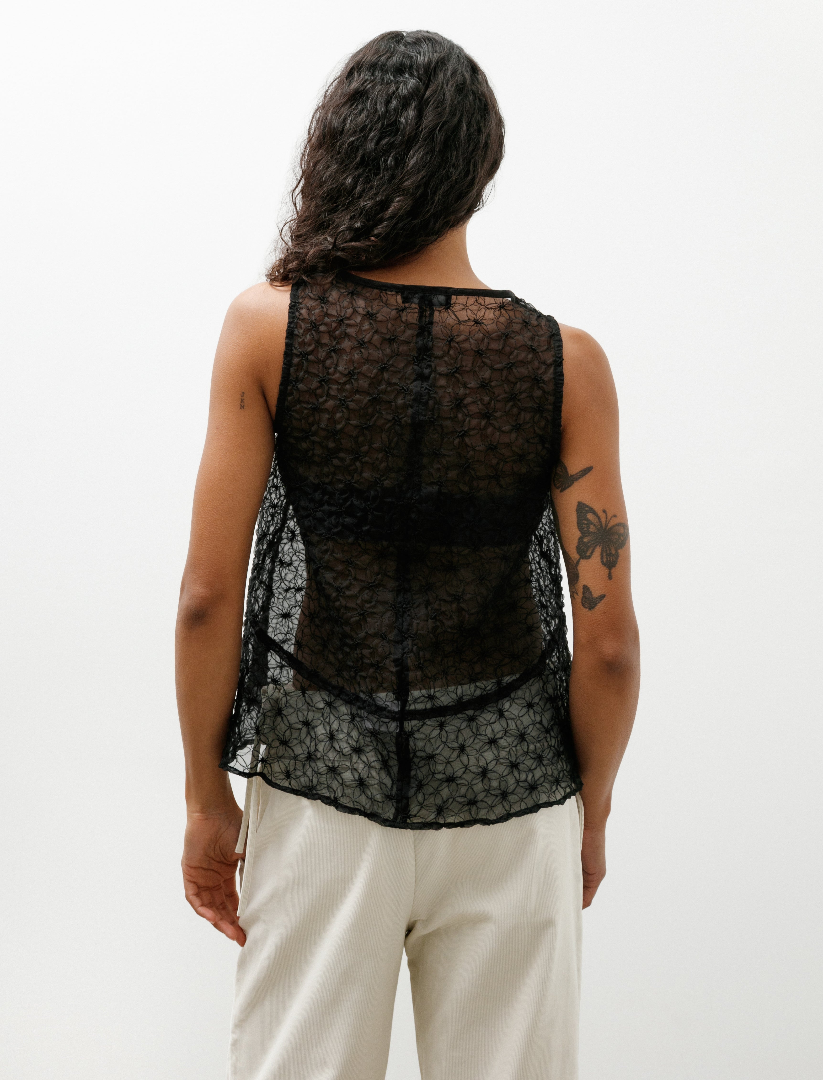 Wanze Gathered Tank Embroidered Organza Black