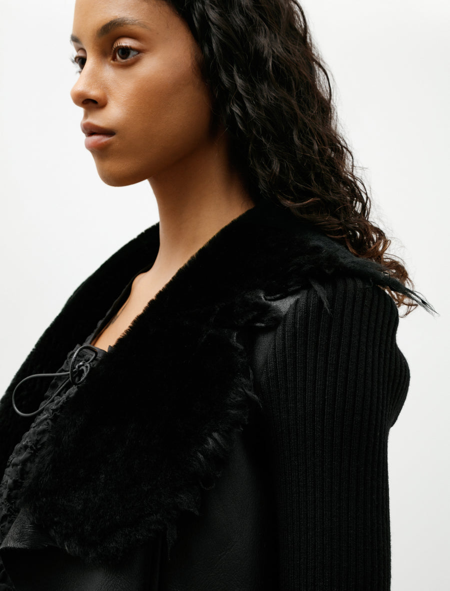 Wrap Cardigan Shearling Leather Black - Image 5