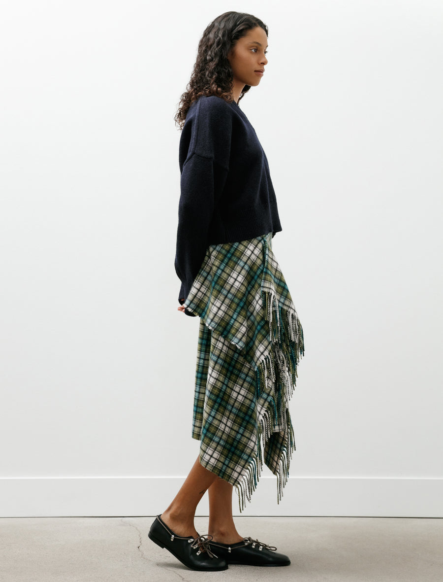 Cashmere Check Wrap Skirt Moss Green - Image 3