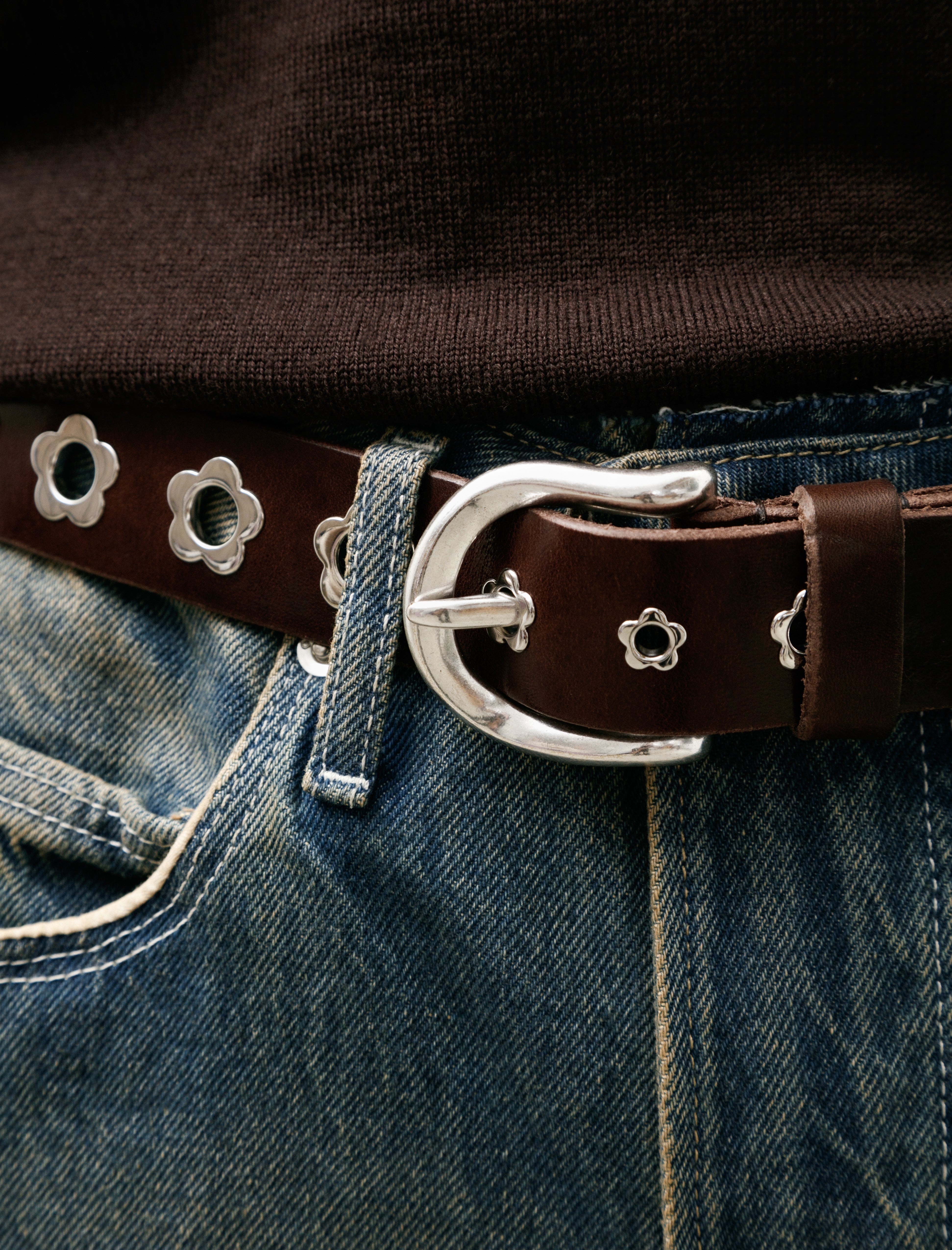 Our Legacy 3.5cm Flower Belt Grand Mahogany Glossy Bullhide