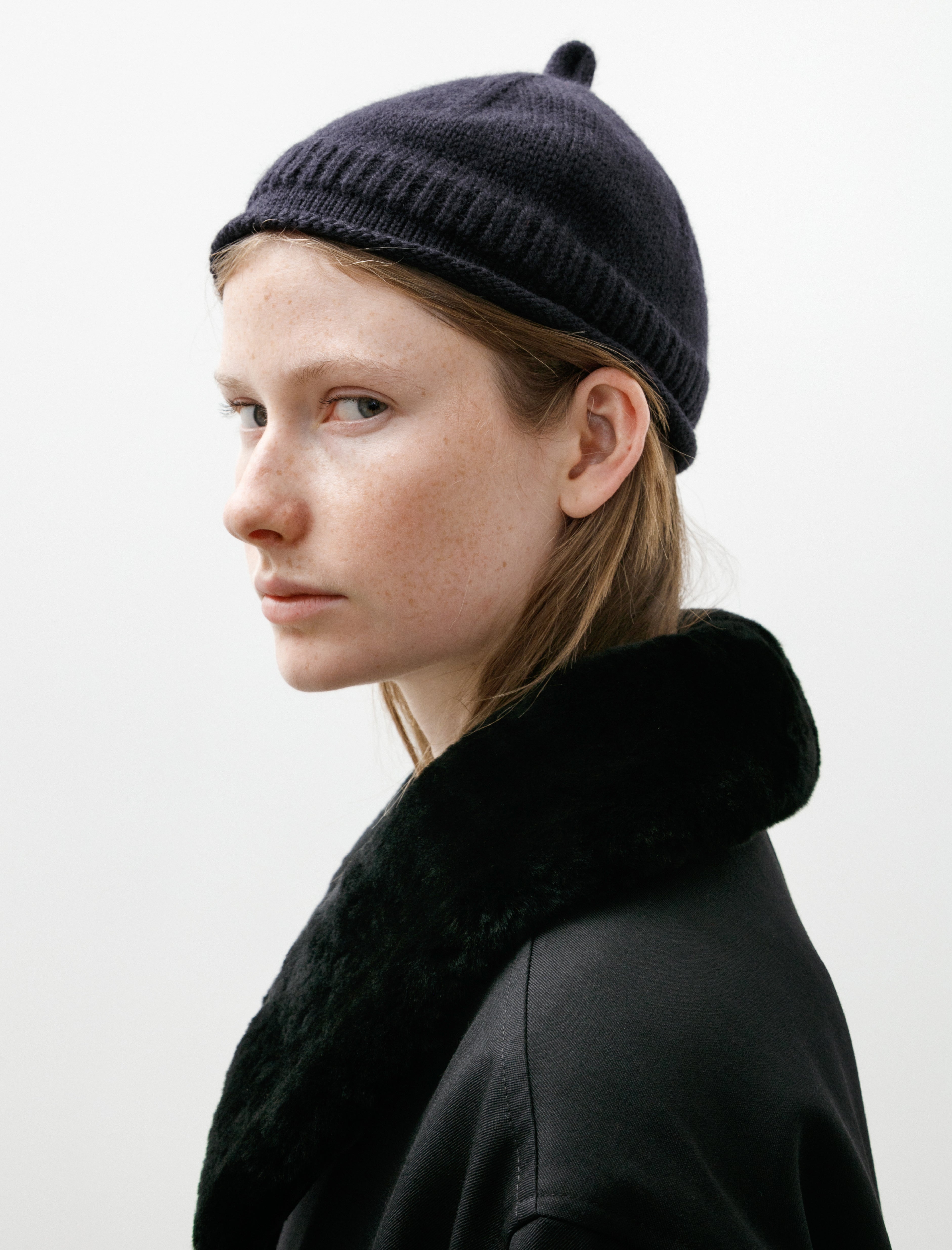 MHL Rolled Hem Beanie British Merino Dark Navy