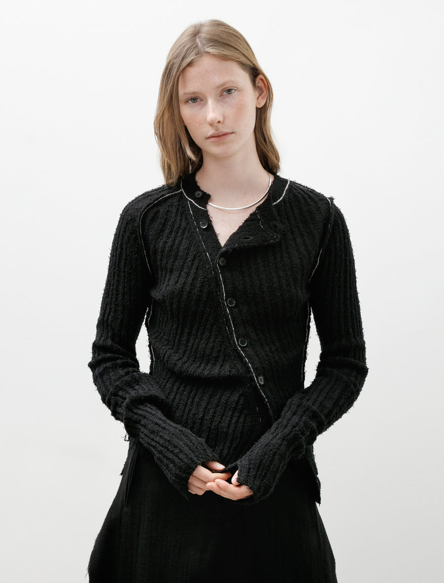 Contrast Stitch Asymmetrical Cardigan Black - Image 1