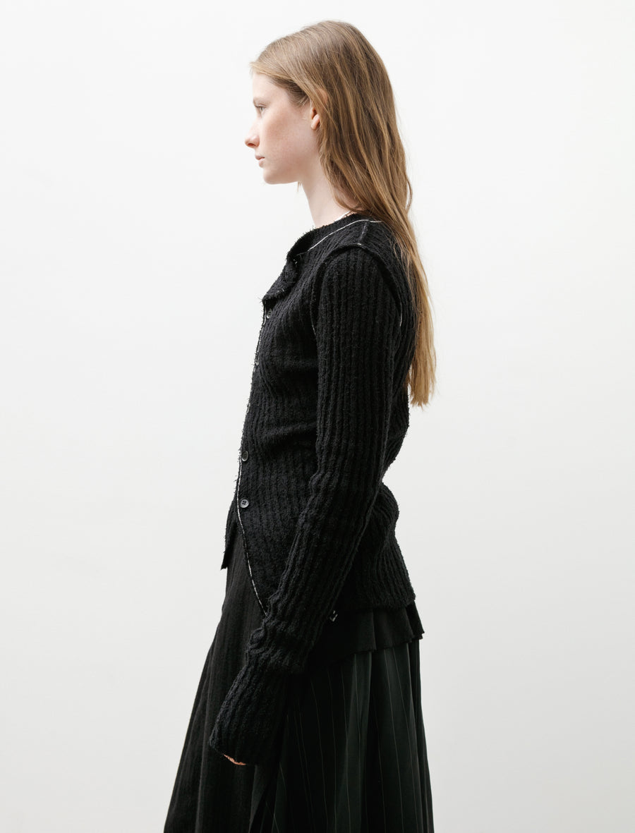 Contrast Stitch Asymmetrical Cardigan Black - Image 3