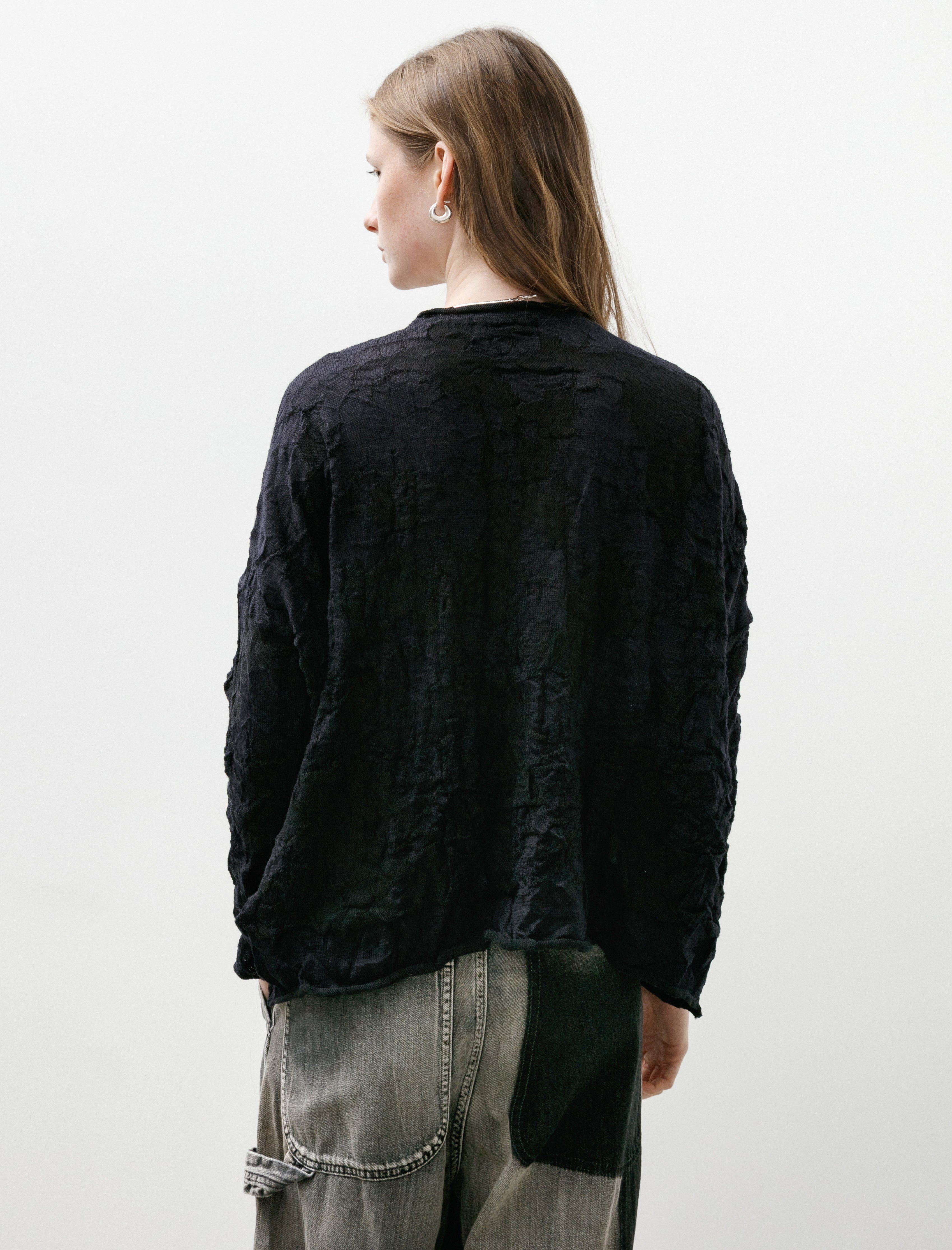 Y's by Yohji Yamamoto Shrunken Crinkle Pullover Black