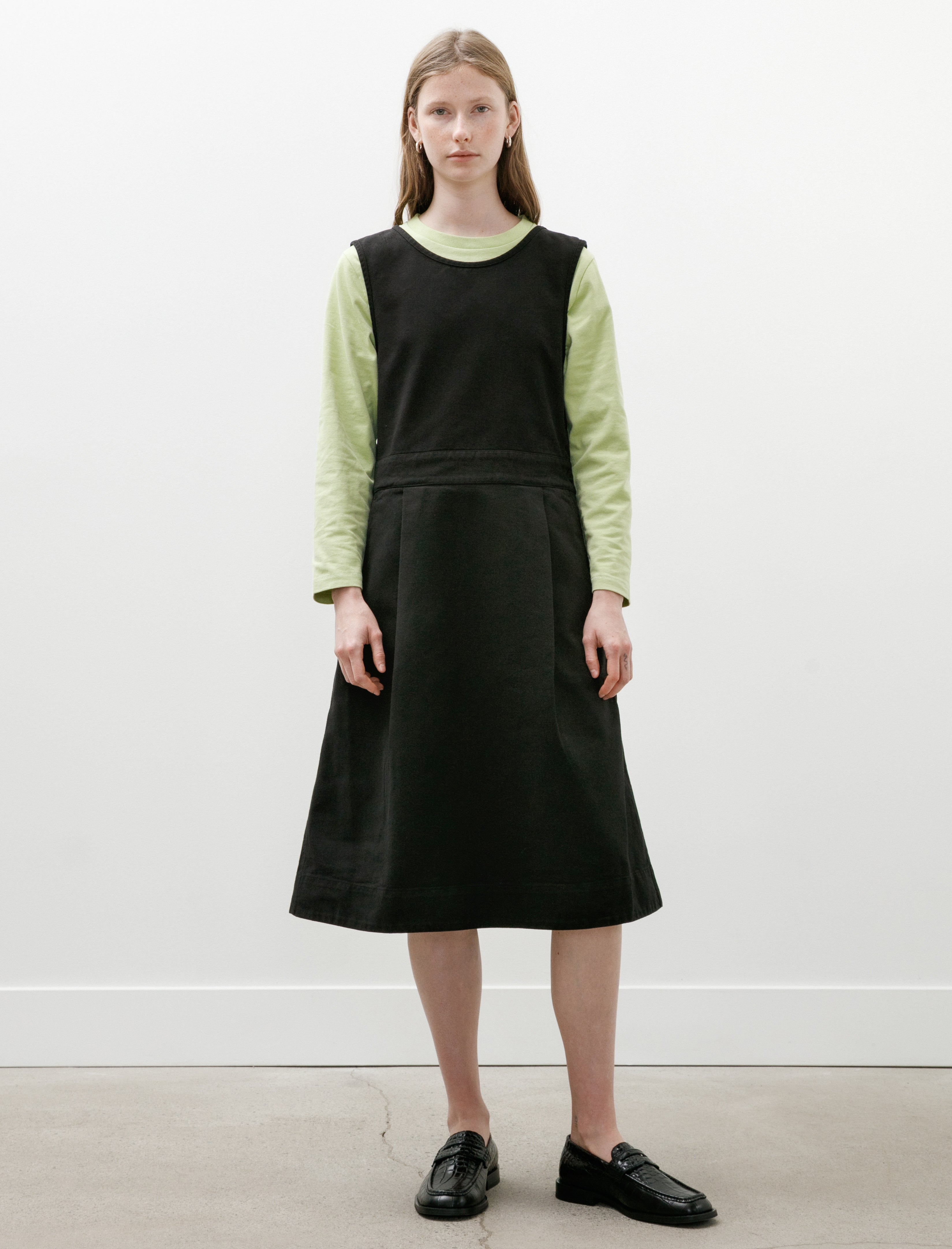 MHL Sleeveless Pinafore Dress Cotton Tencel Drill Black