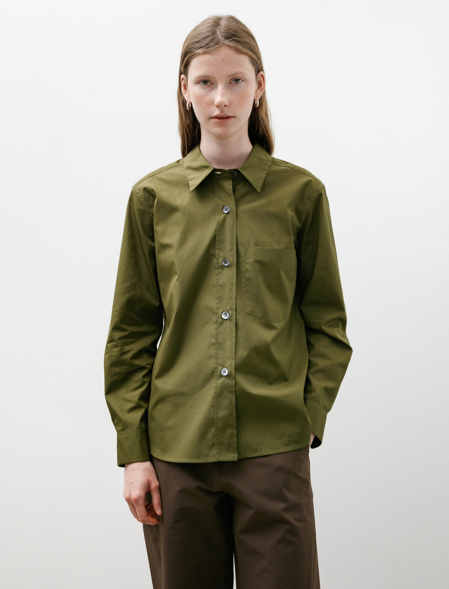 Simple Shirt Double Twist Cotton Poplin Leaf Green - Image 1