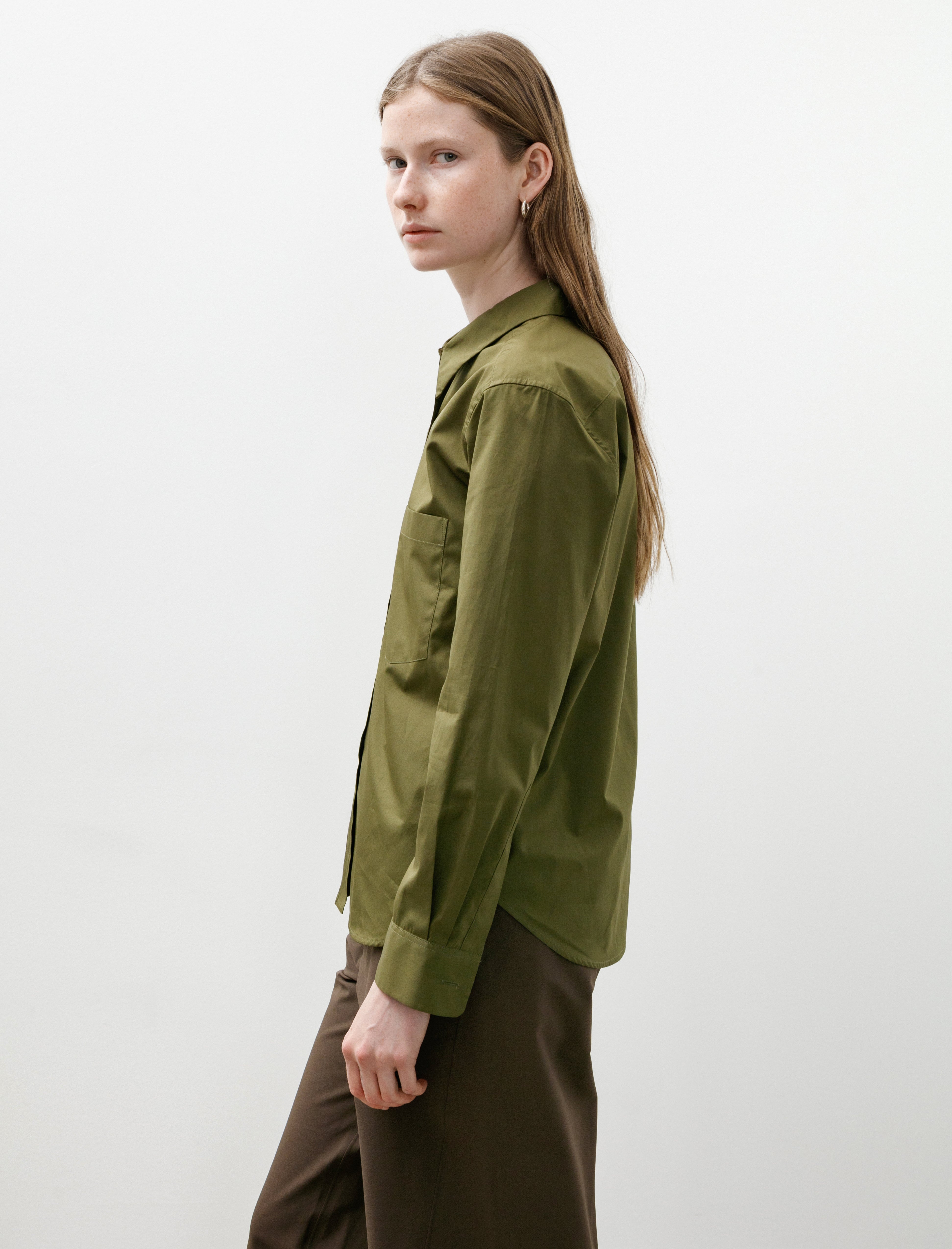 Margaret Howell Simple Shirt Double Twist Cotton Poplin Leaf Green