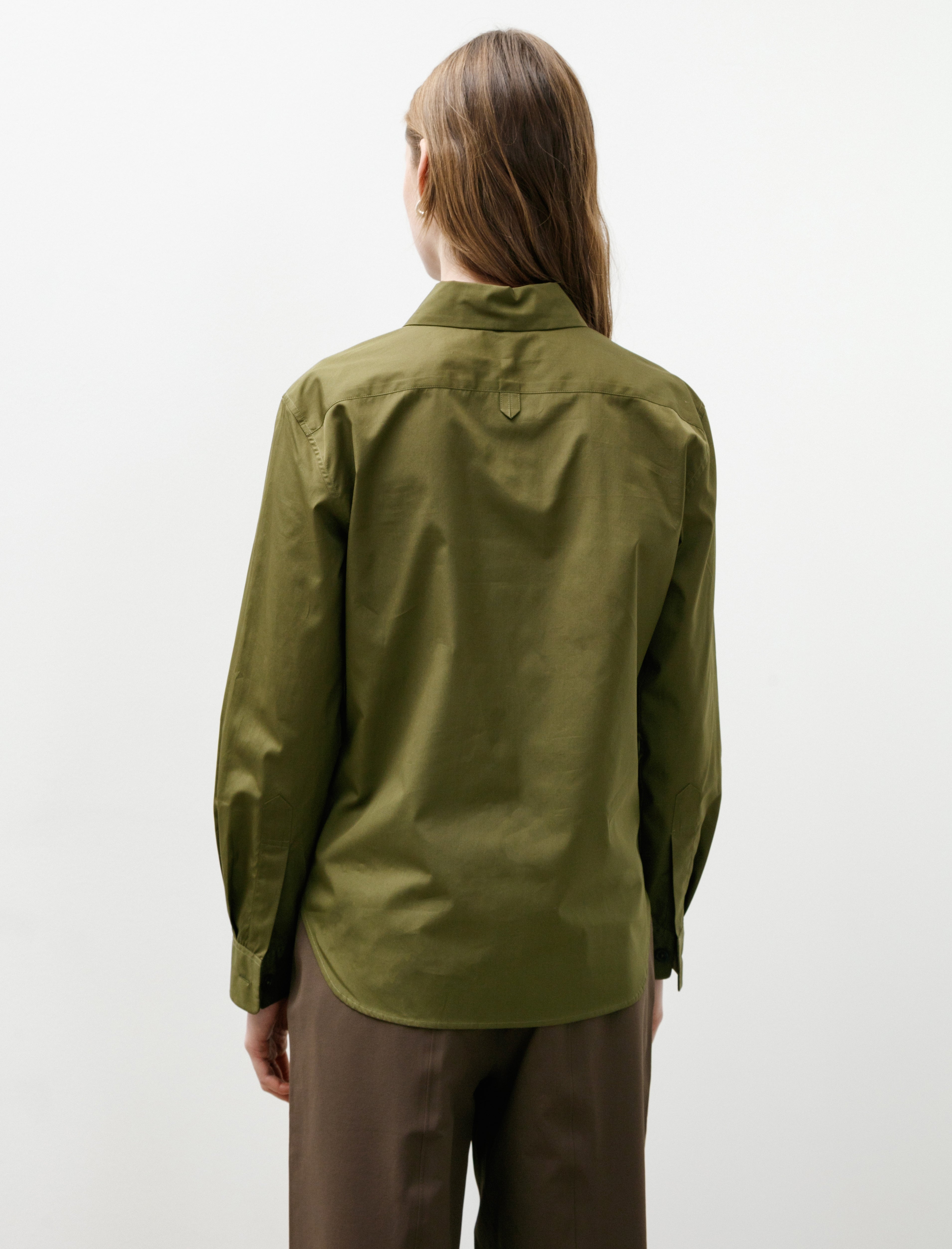 Margaret Howell Simple Shirt Double Twist Cotton Poplin Leaf Green