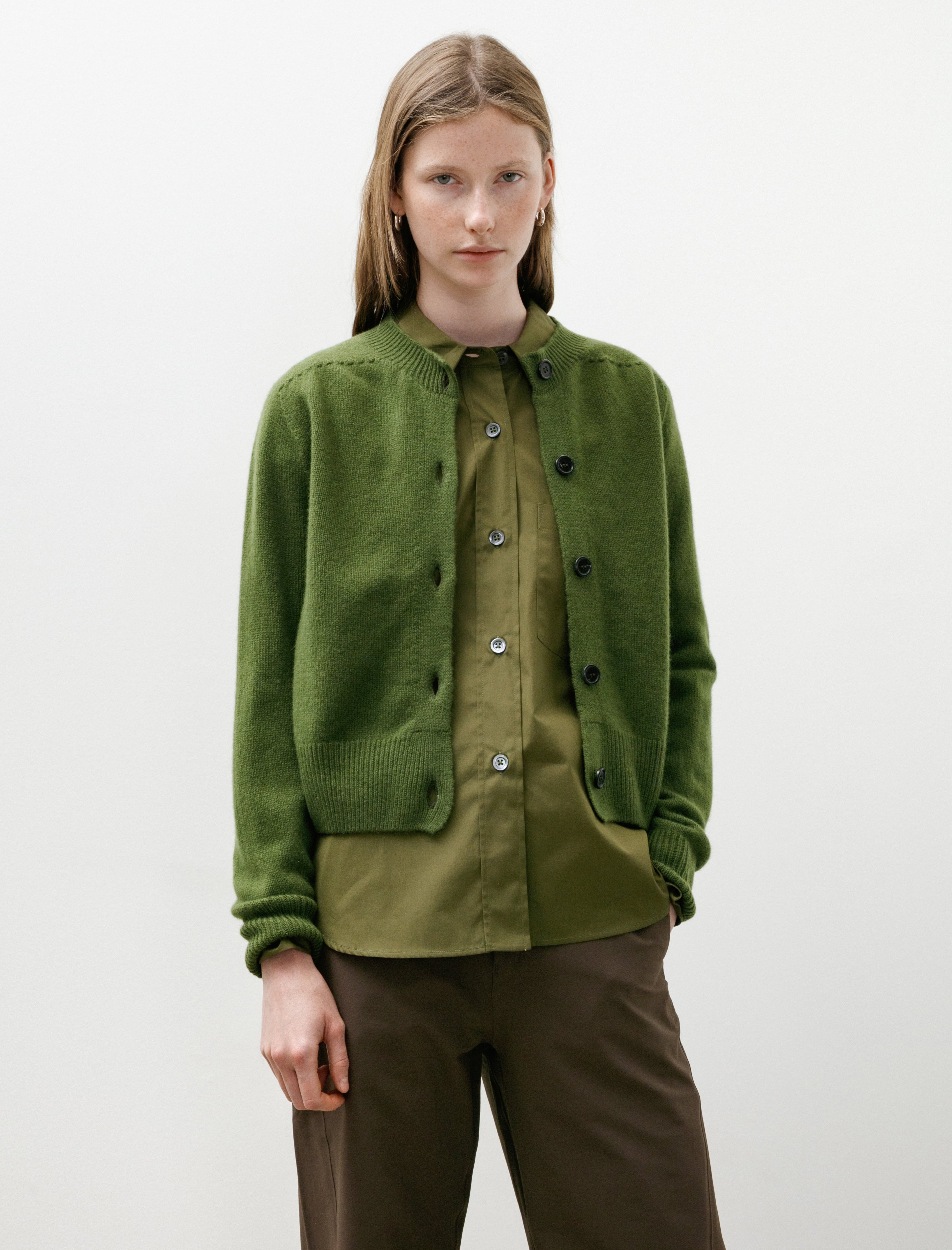 Margaret Howell Small Crew Neck Cardigan Merino Cashmere Wheatgrass