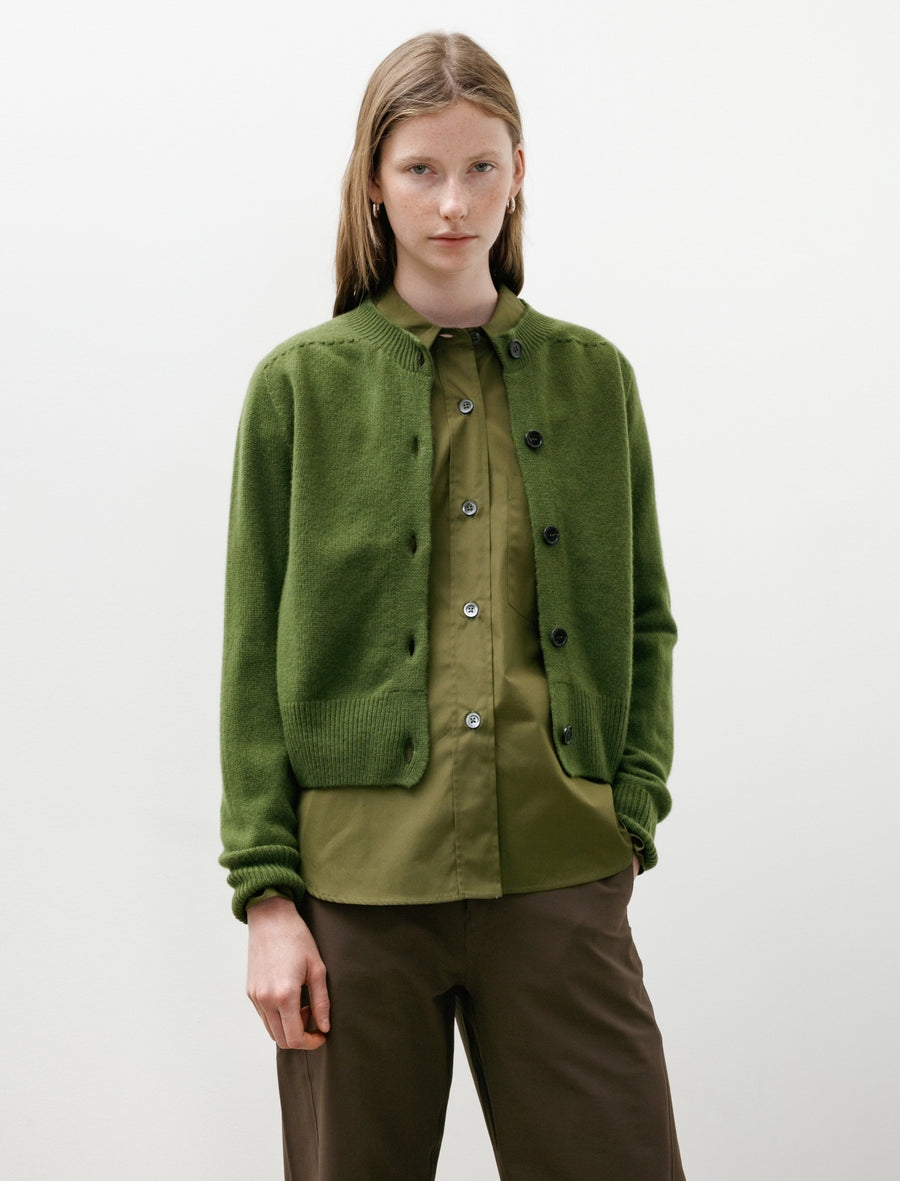 Small Crew Neck Cardigan Merino Cashmere Wheatgrass - Image 1