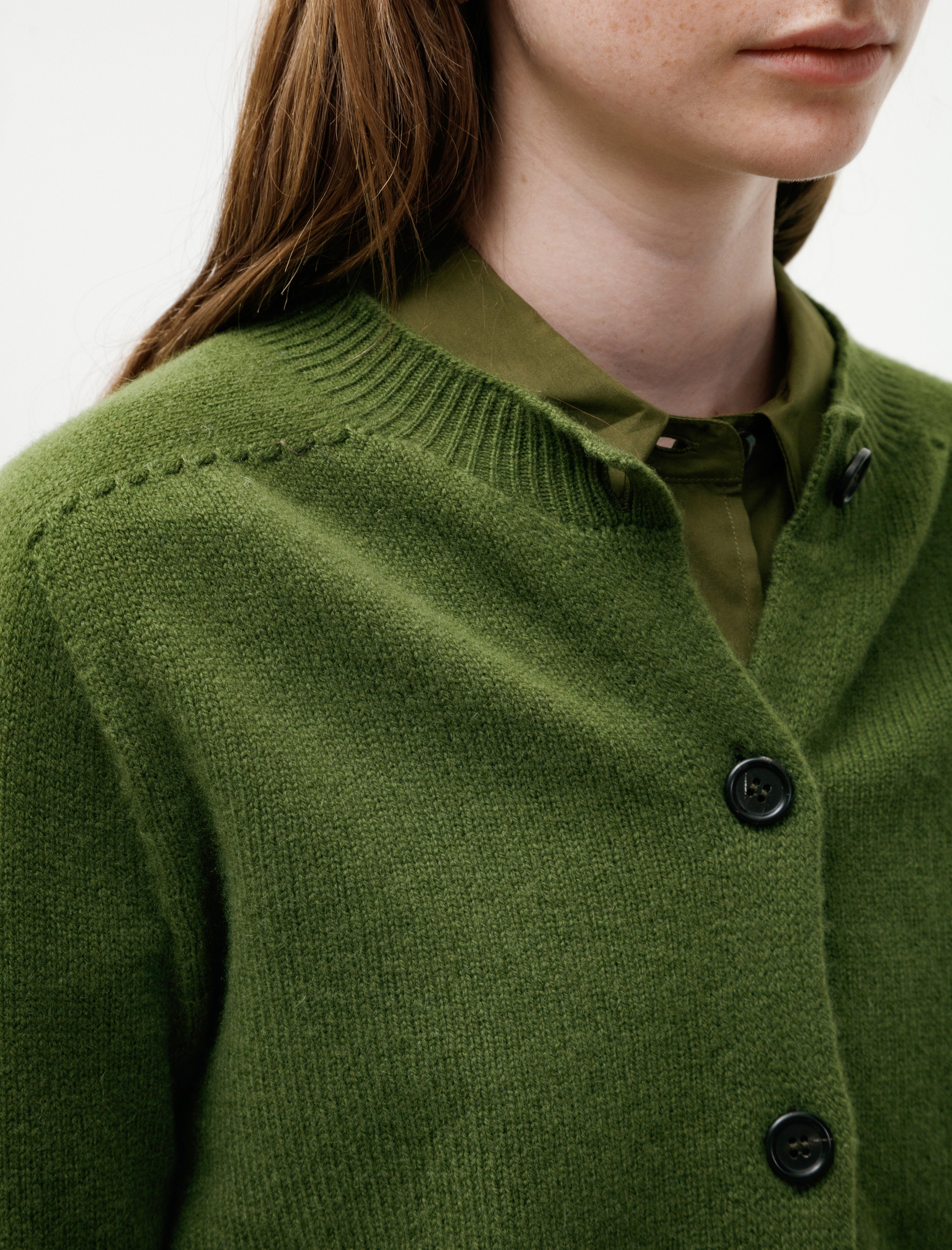 Margaret Howell Small Crew Neck Cardigan Merino Cashmere Wheatgrass