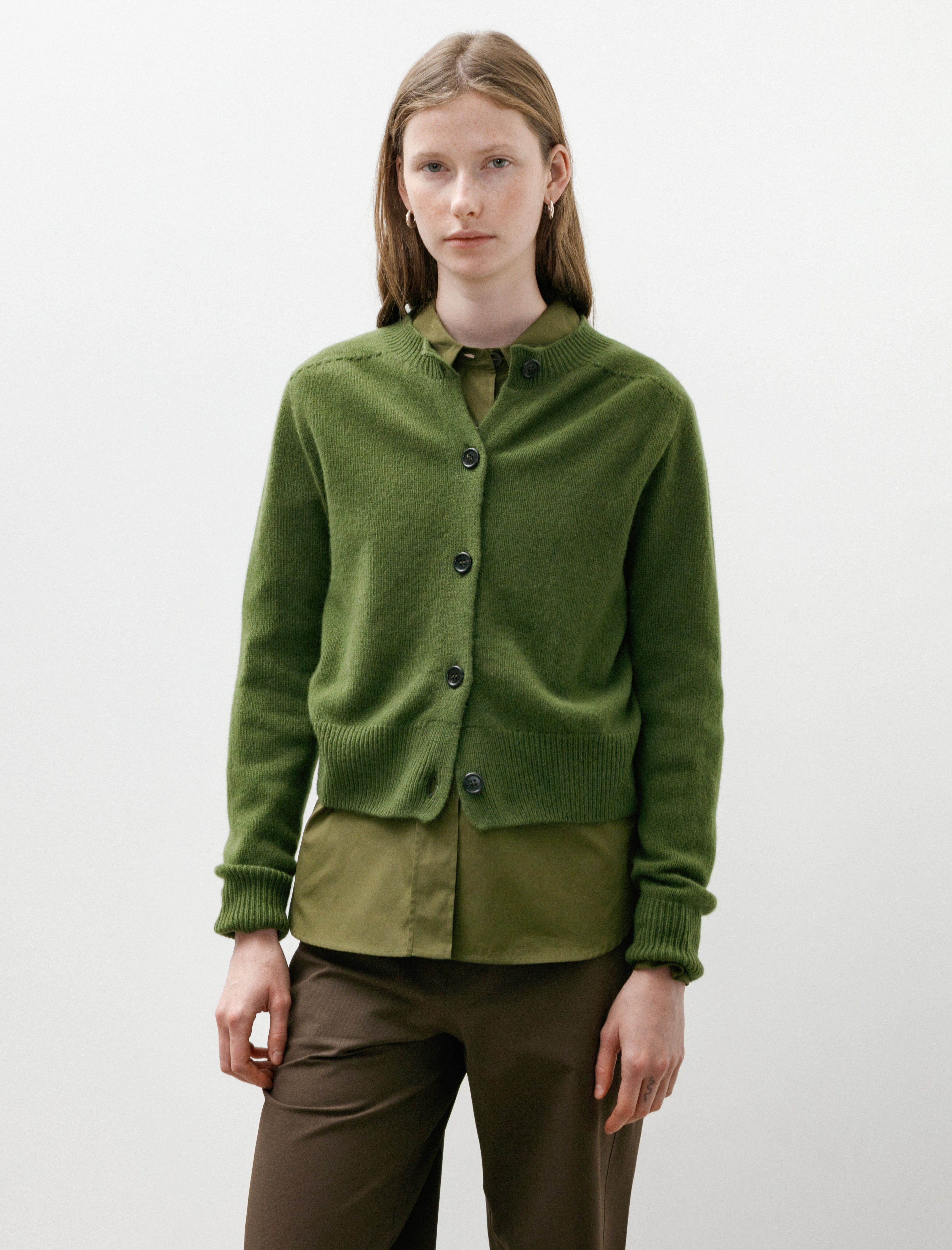 Margaret Howell Small Crew Neck Cardigan Merino Cashmere Wheatgrass