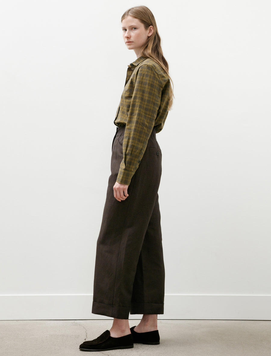 Relaxed Crop Linen Wool Gingham Navy Warm Brown - Image 3