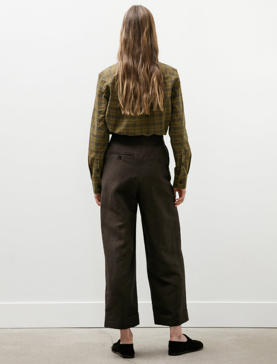 Relaxed Crop Linen Wool Gingham Navy Warm Brown - Image 2
