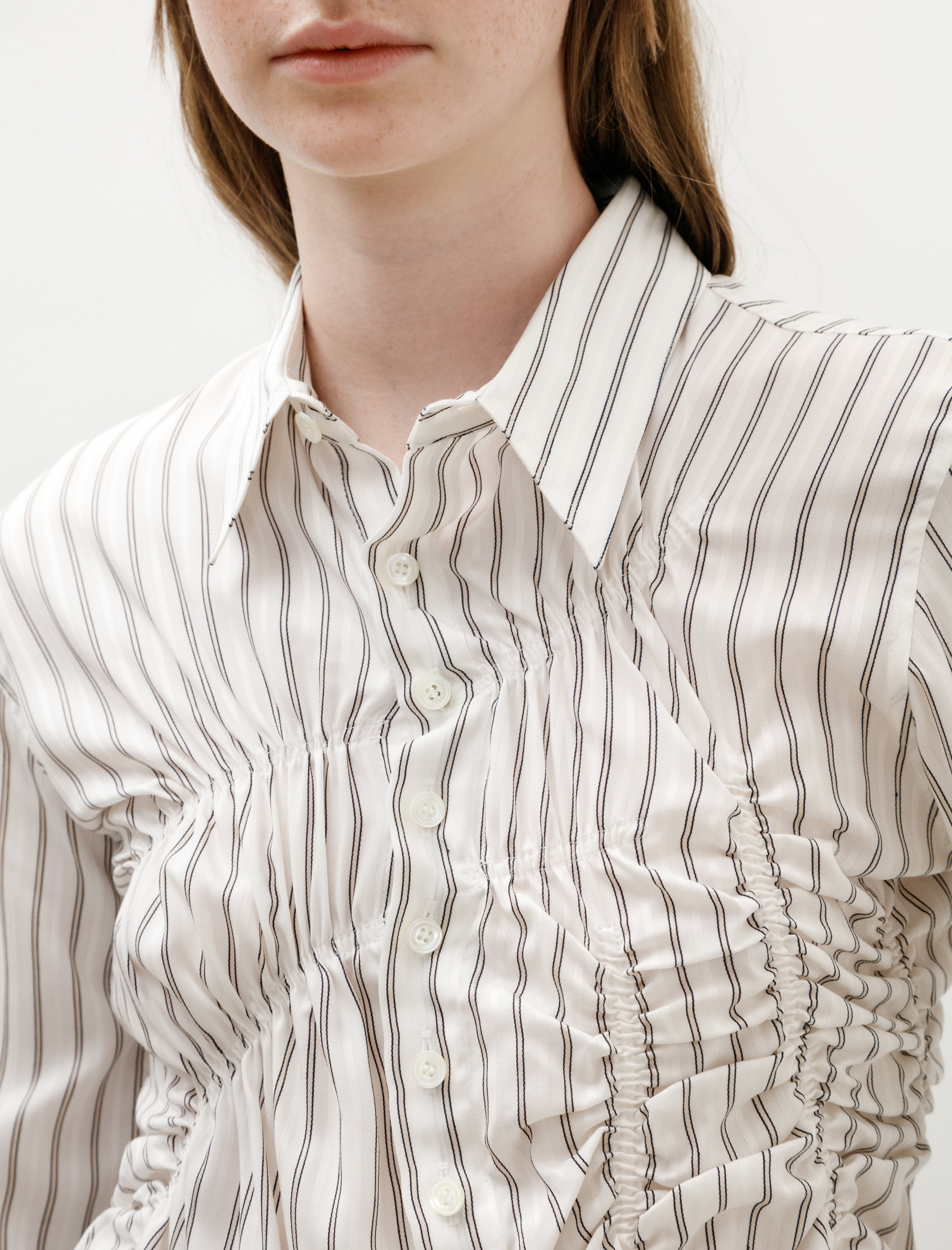 Y's by Yohji Yamamoto Random Gather Blouse Striped Off White