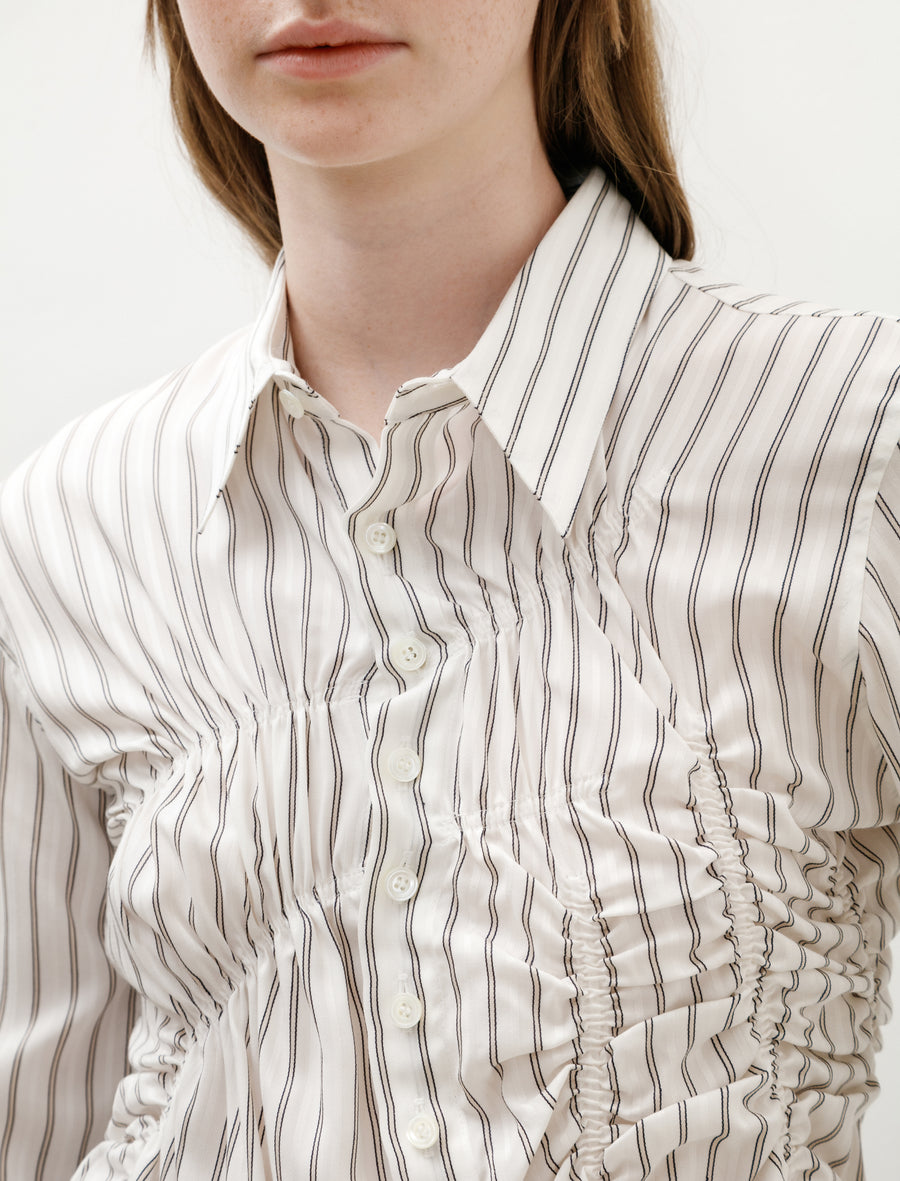 Random Gather Blouse Striped Off White - Image 4