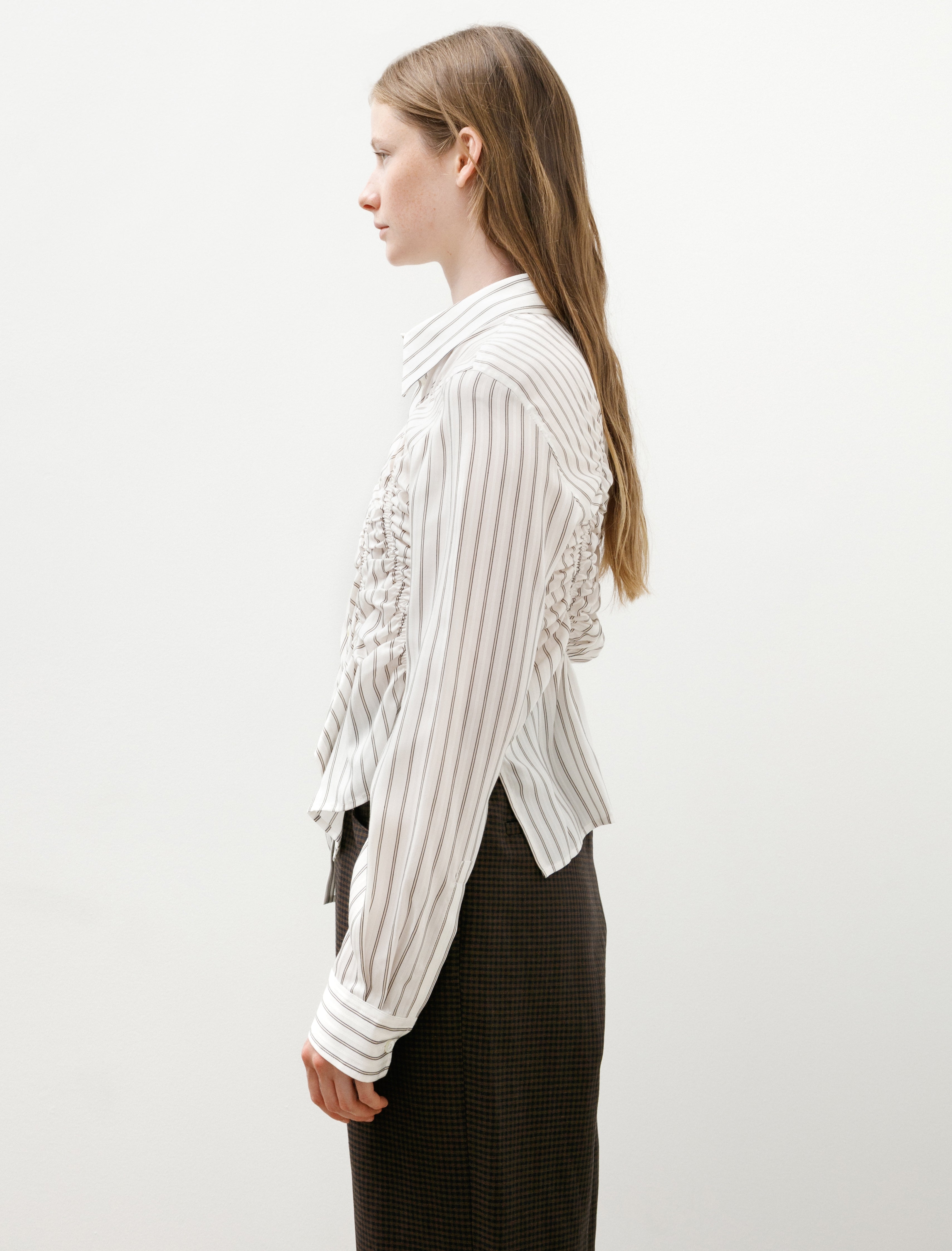 Y's by Yohji Yamamoto Random Gather Blouse Striped Off White