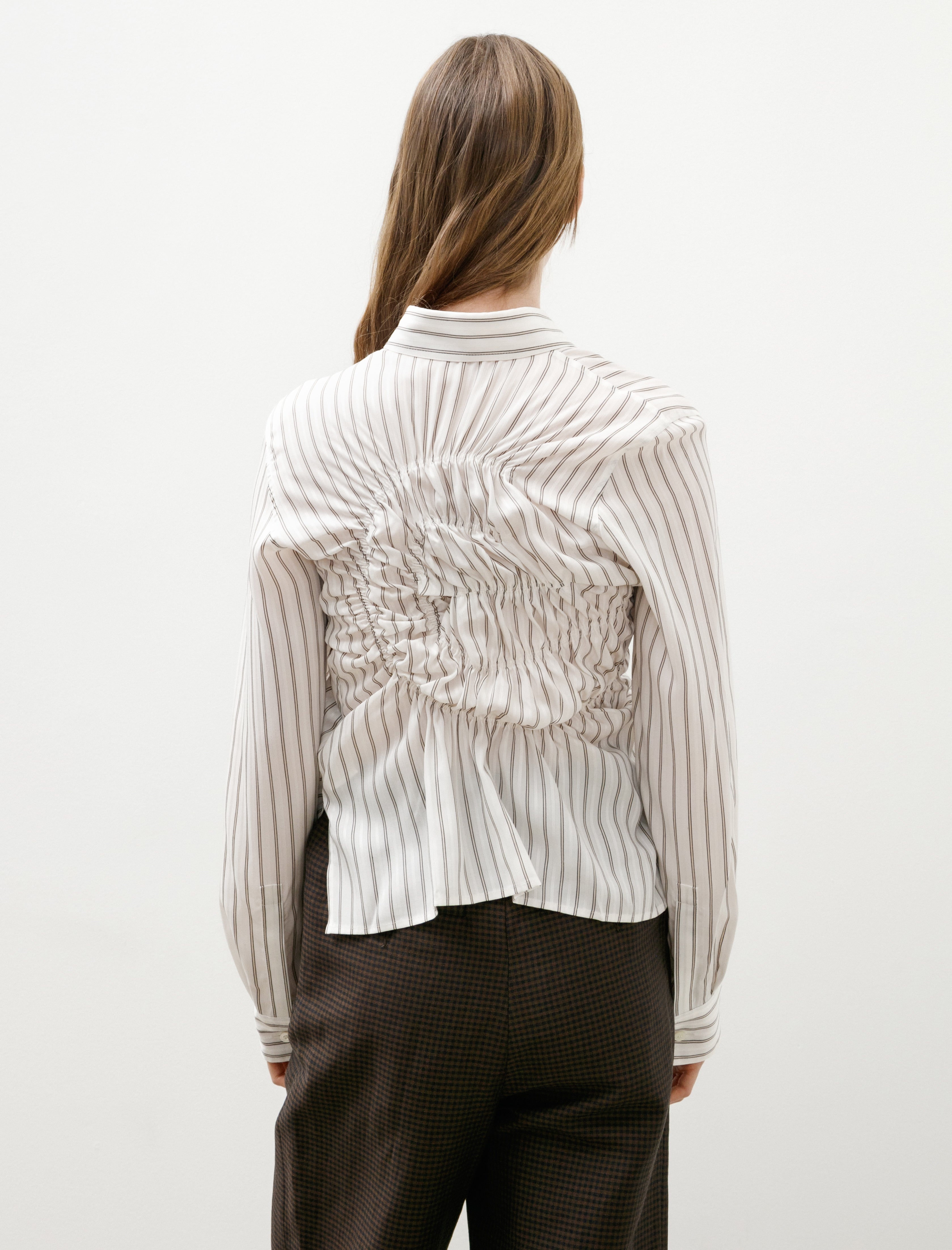 Y's by Yohji Yamamoto Random Gather Blouse Striped Off White