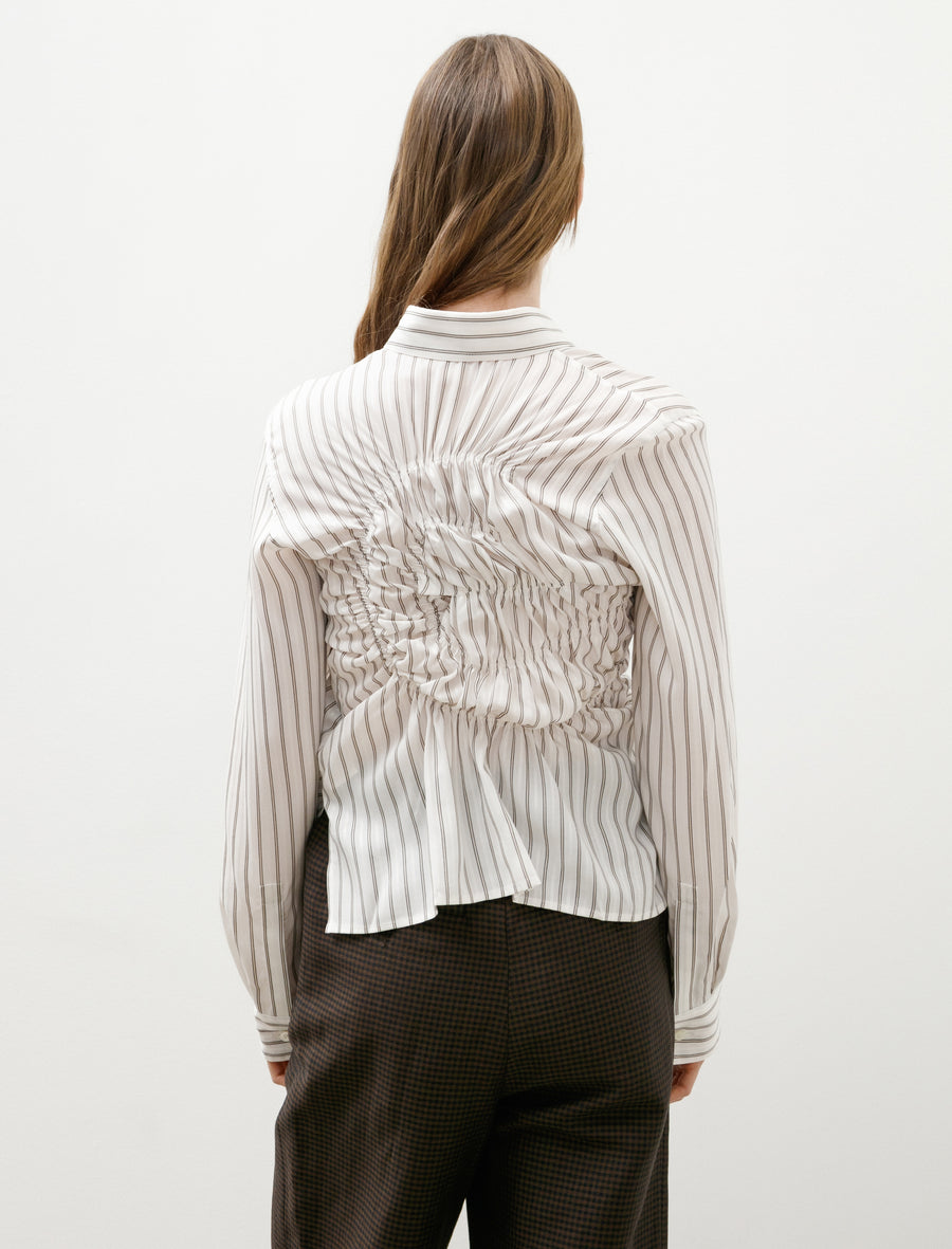 Random Gather Blouse Striped Off White - Image 2
