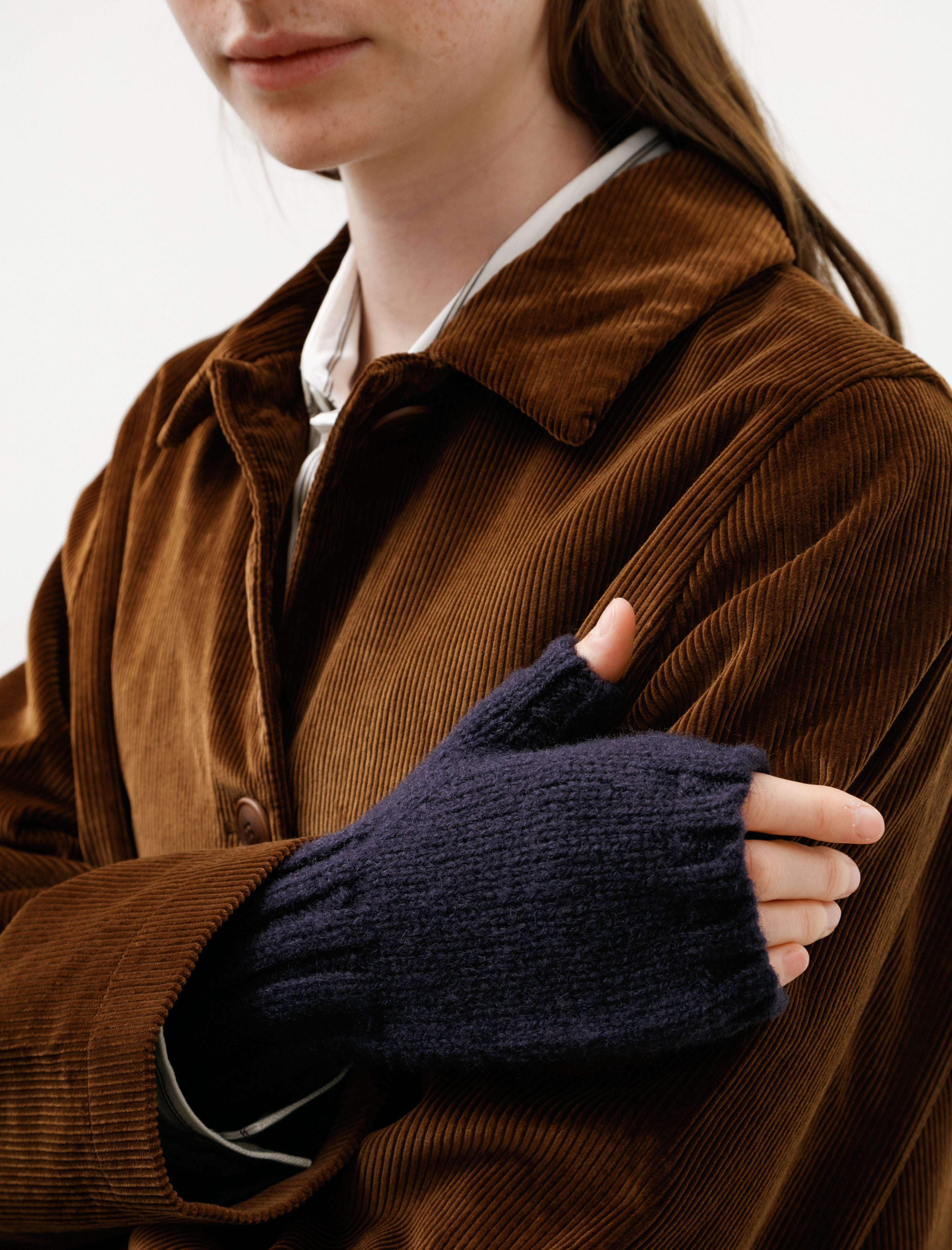 MHL Chunky Fingerless Glove Shetland Wool Navy