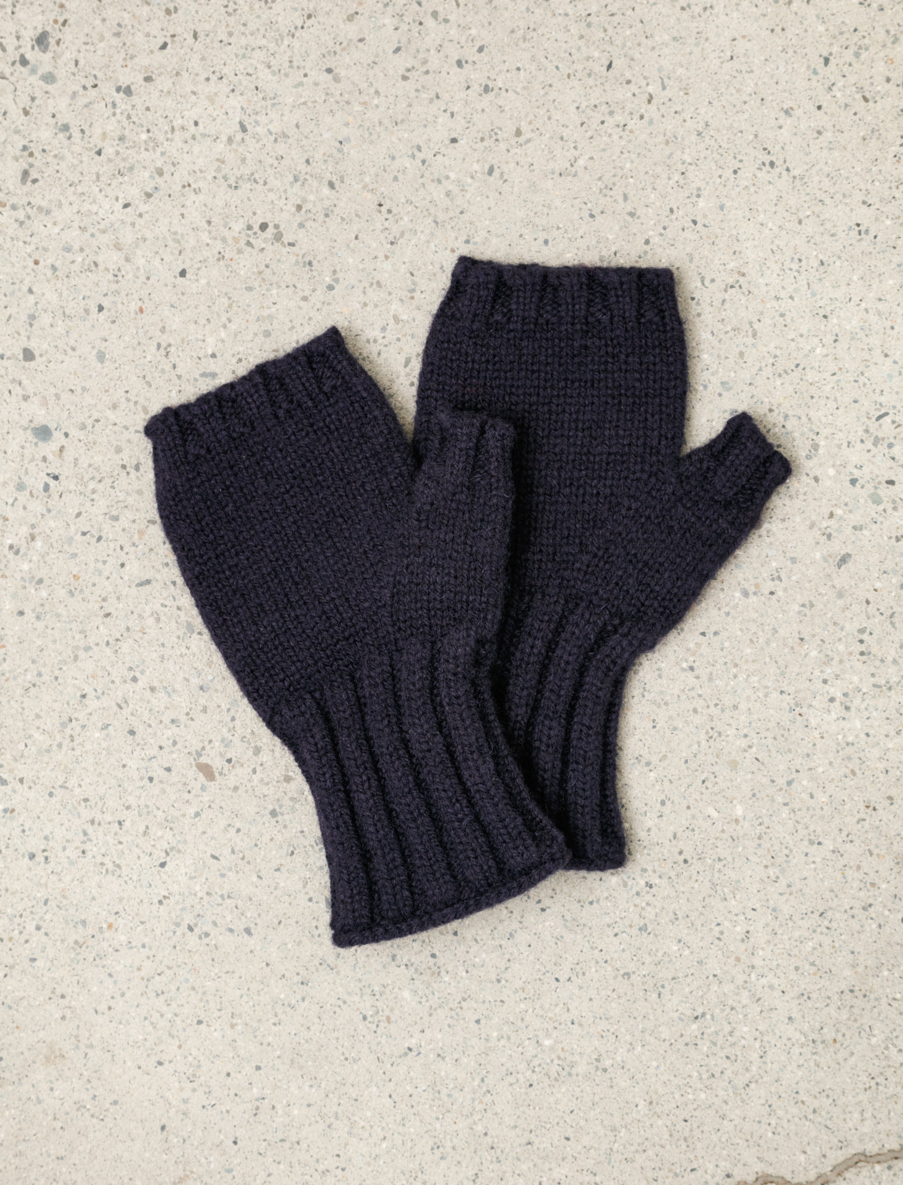MHL Chunky Fingerless Glove Shetland Wool Navy