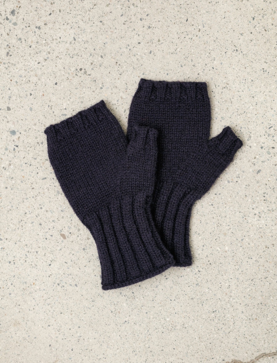 MHL Chunky Fingerless Glove Shetland Wool Navy - Image 1